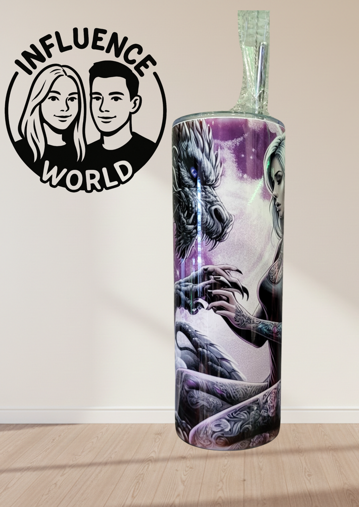 20 OZ sublimierter Tumbler Alubecher für Warm und Kaltgetränke Motiv Drachenpaar
