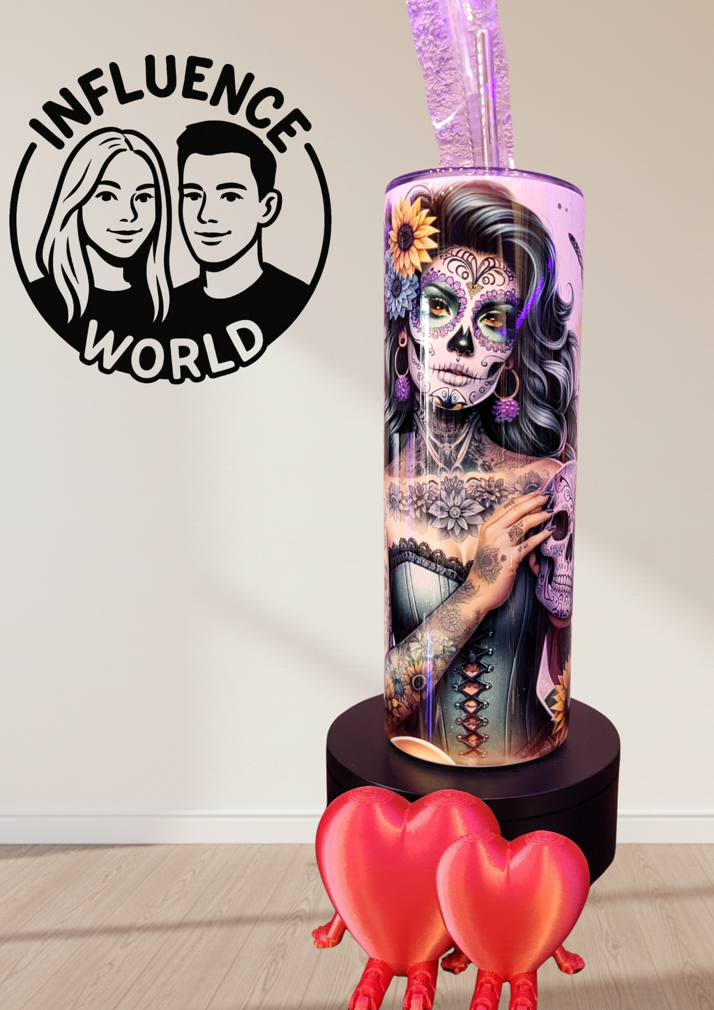 20 OZ sublimierter Tumbler Alubecher für Warm und Kaltgetränke Motiv La Catrina mit Totenkopf