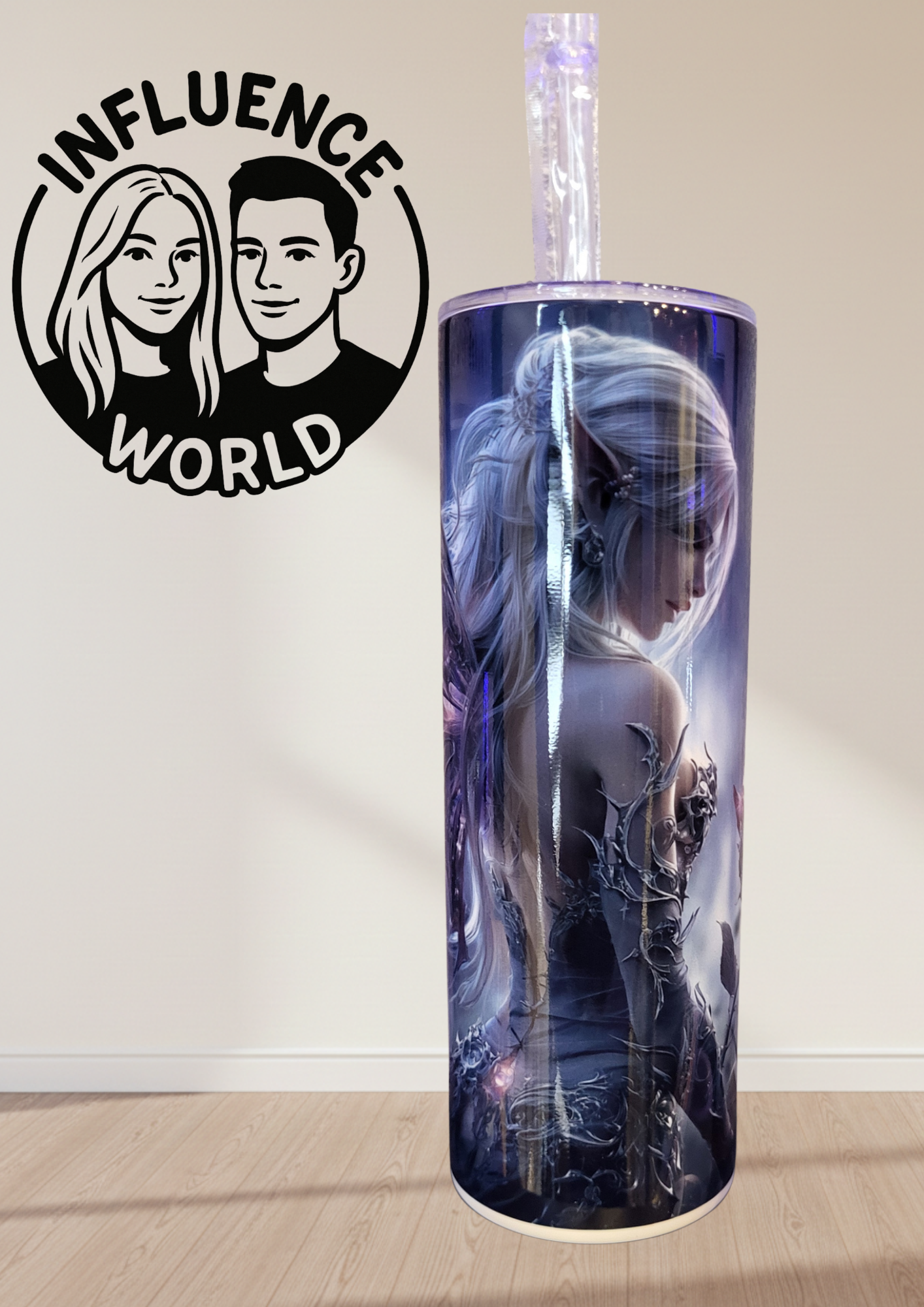 20 OZ sublimierter Tumbler Alubecher für Warm und Kaltgetränke Motiv Elfe mit Rose