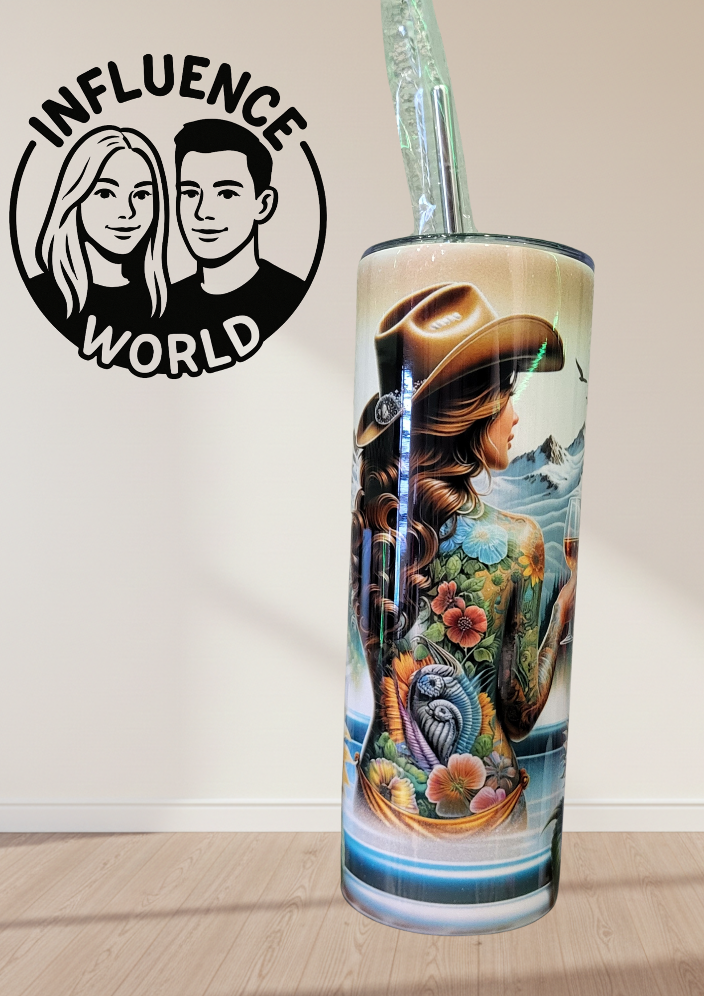 20 OZ sublimierter Tumbler Alubecher für Warm und Kaltgetränke Motiv Cowgirl am Baden