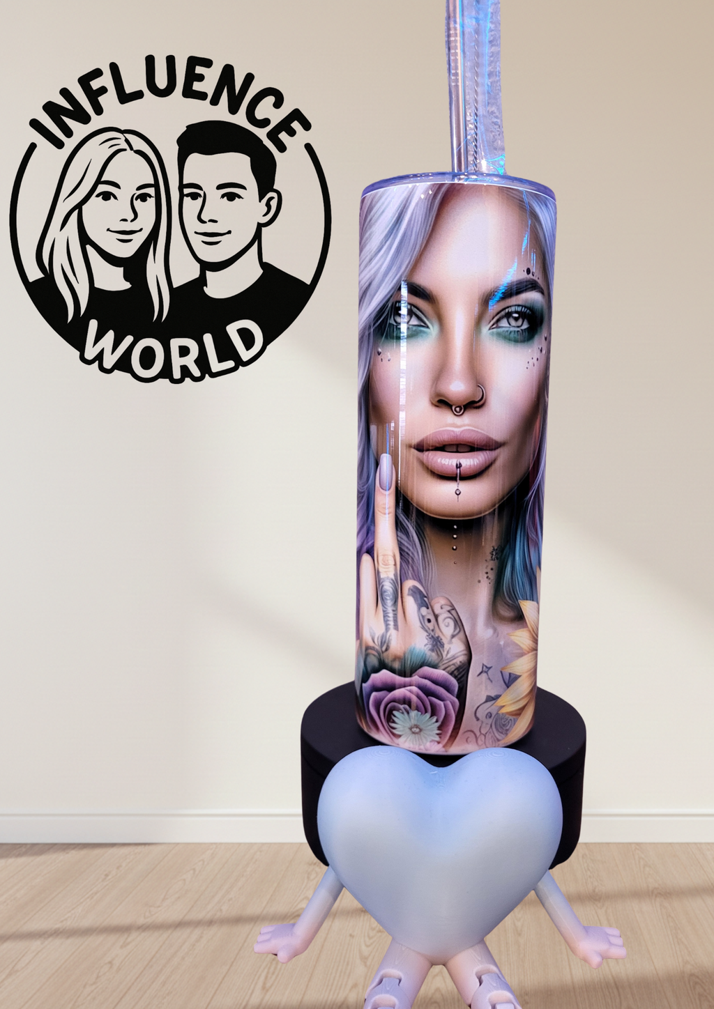 20 OZ sublimierter Tumbler Alubecher für Warm und Kaltgetränke Motiv Mittel Finger Sonnenblume