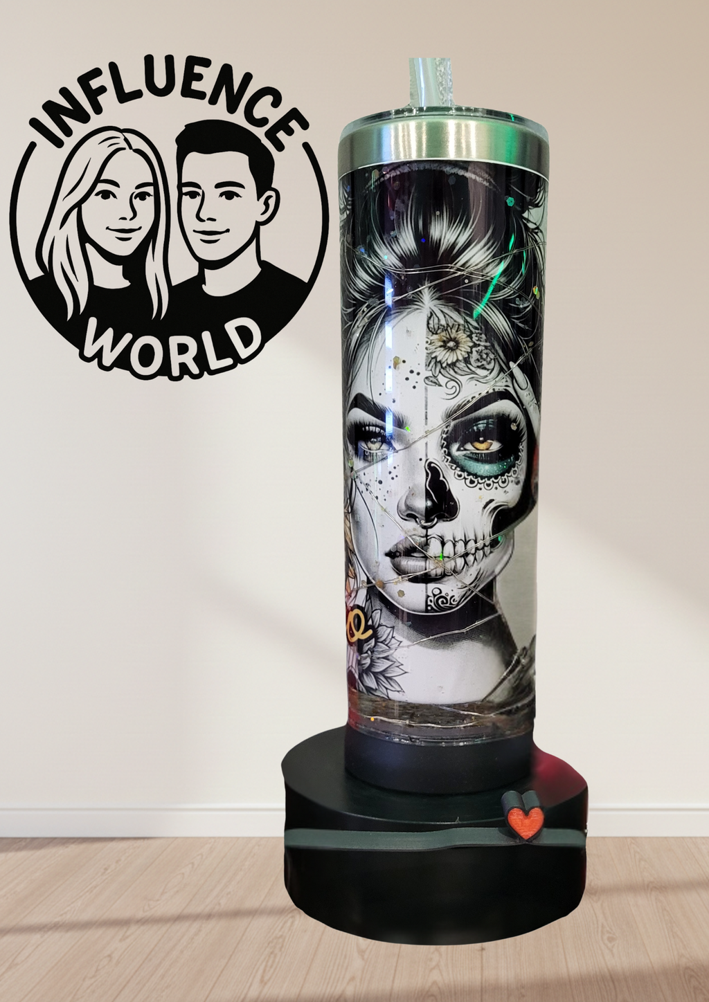Sonnenschein gemischt mit einem kleinen Hurrikan La Catrina 20 OZ Thermobecher Licht Subli Glitzer
