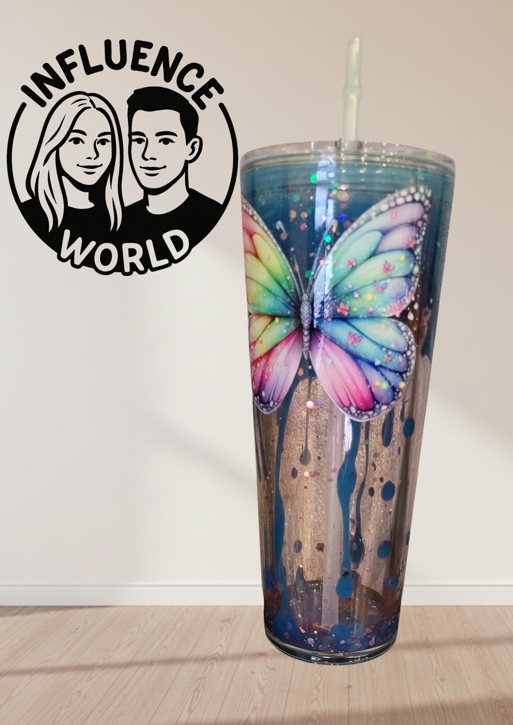 Magischer Regenbogen Schmetterling Becher 24OZ Lava Edition | Boho Floral Tumbler für Frauen & Mädchen | Handgefertigtes Geschenk zum Geburtstag