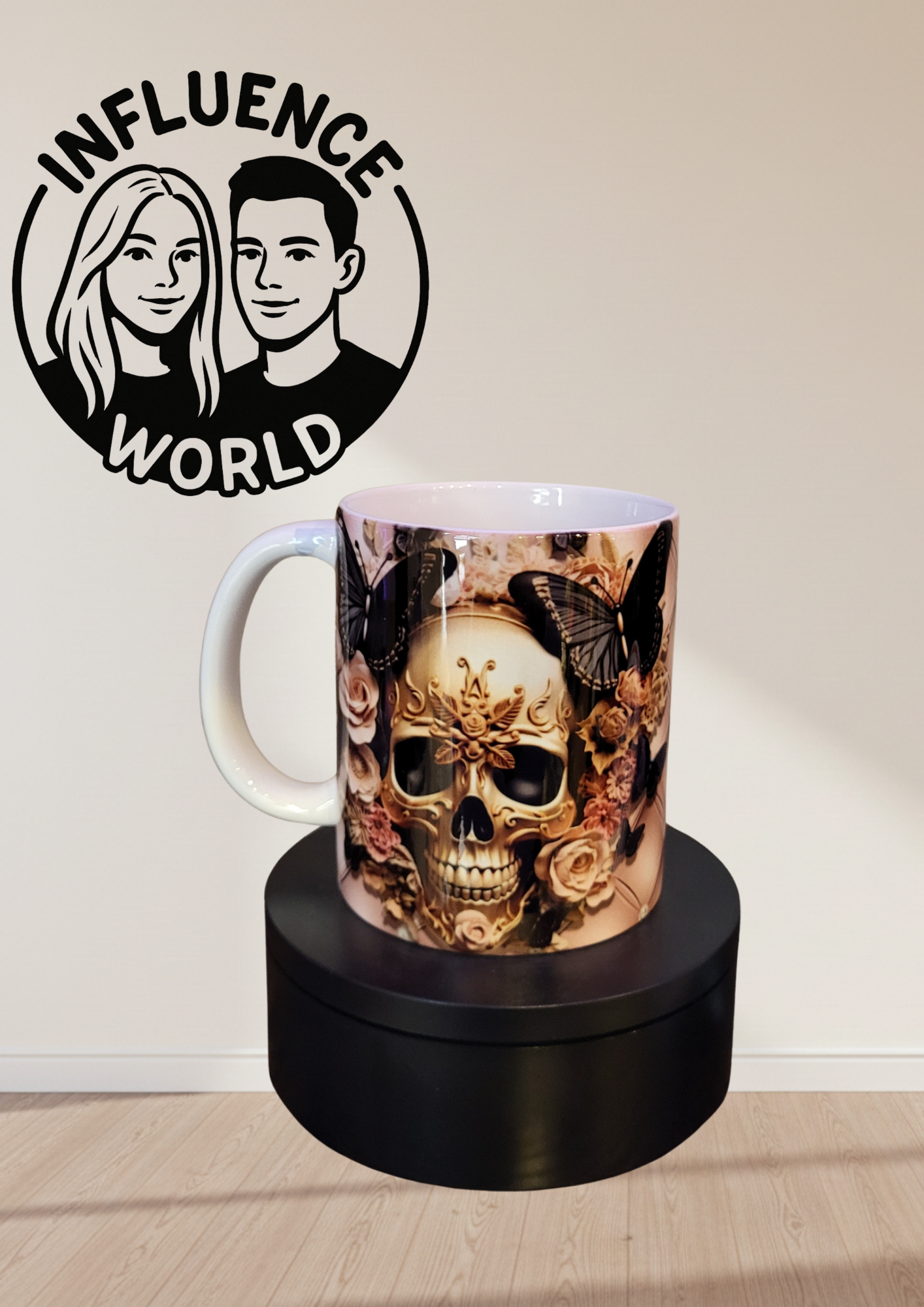 Tasse mit goldenem Totenkopf und Schmetterling 15OZ
