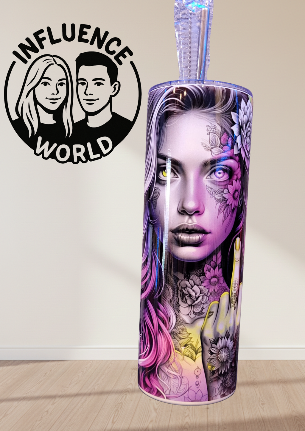 20 OZ sublimierter Tumbler Alubecher für Warm und Kaltgetränke Motiv Neon Finger