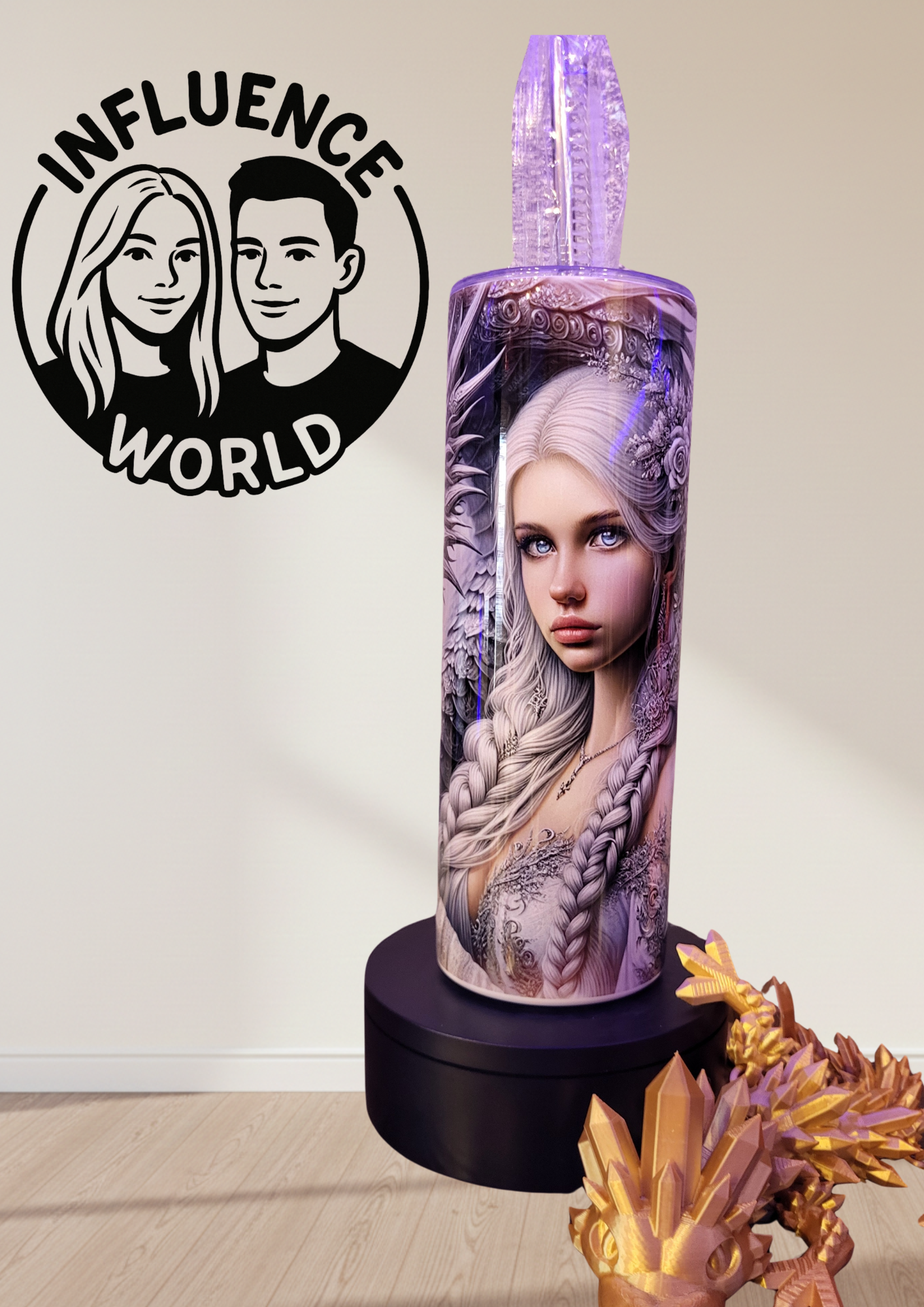20 OZ sublimierter Tumbler Alubecher für Warm und Kaltgetränke Motiv Frau mit Drache