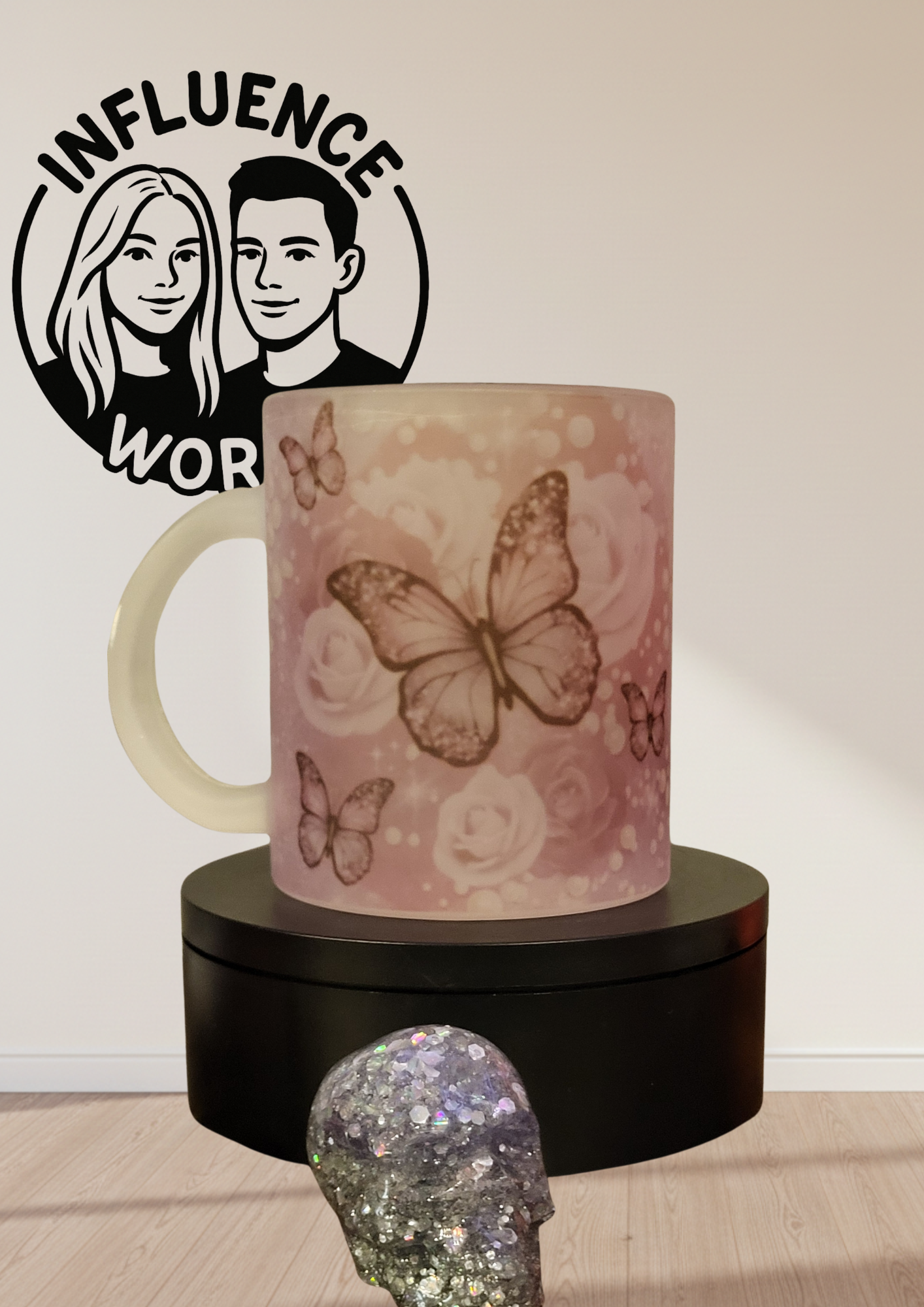 Milchglasbecher  11OZ sublimiert mit Schmetterlingen