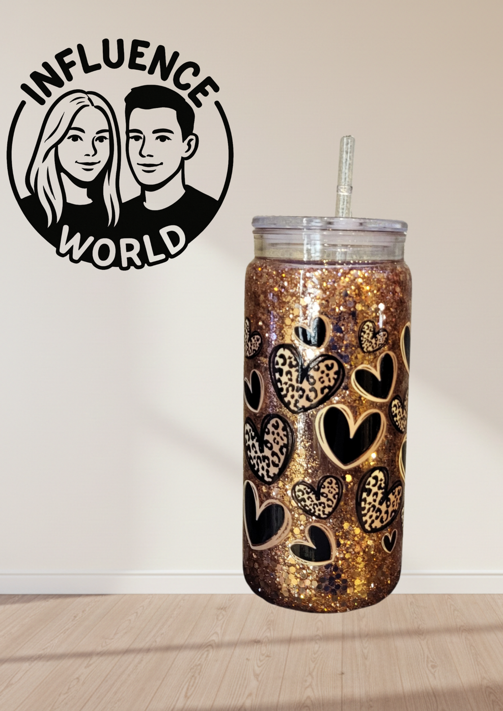 Wild & Glamorous: Leo-Herz Glitzerbecher | 20 oz Snowglobe Shaker Gold