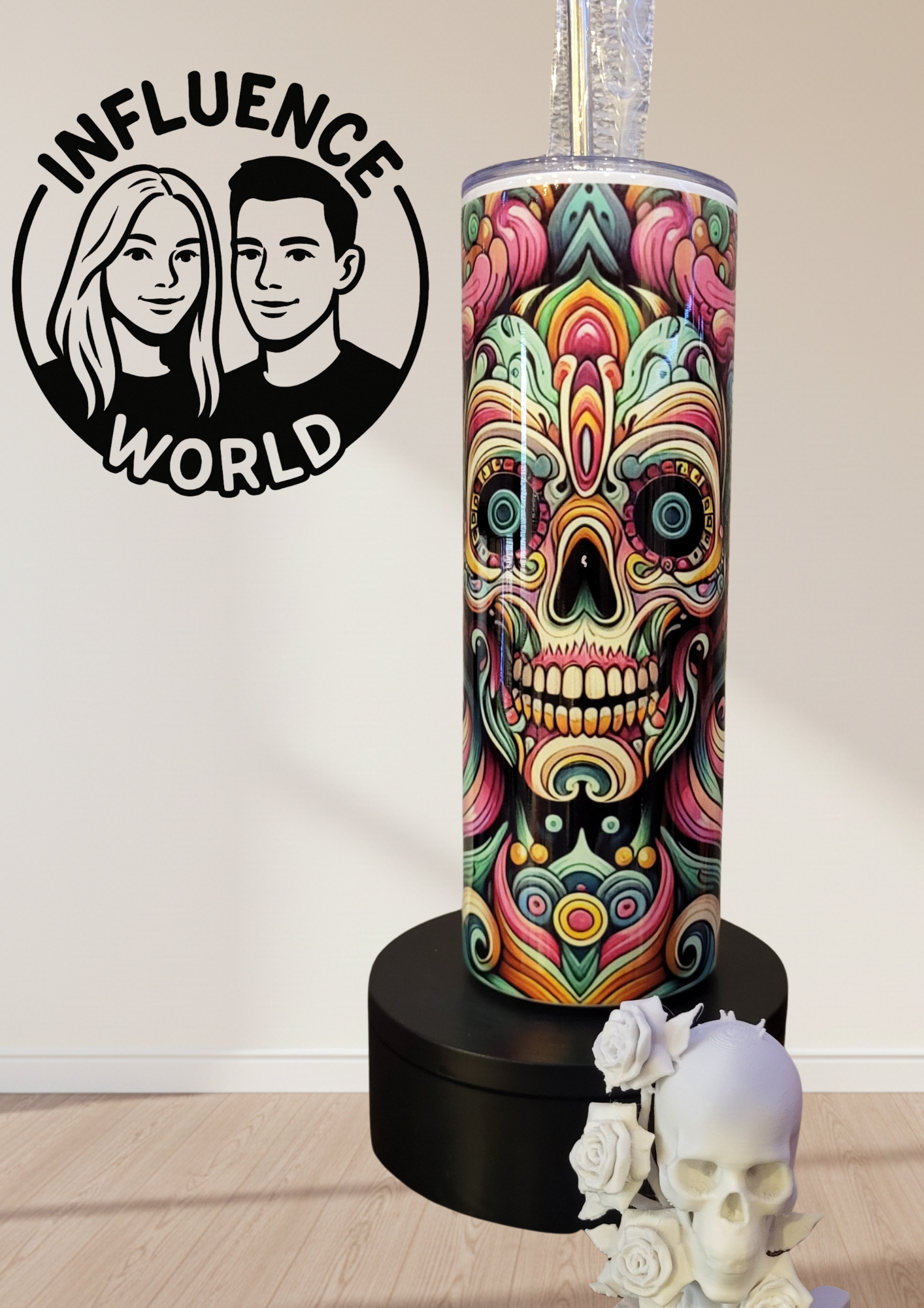 20 OZ sublimierter Tumbler Alubecher für Warm und Kaltgetränke Motiv Totenkopf Farbig