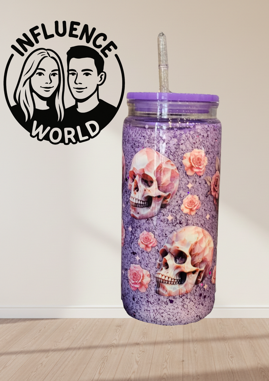 Mystic Purple Skull – 20 oz Snowglobe Tumbler mit Totenköpfen & Rosen