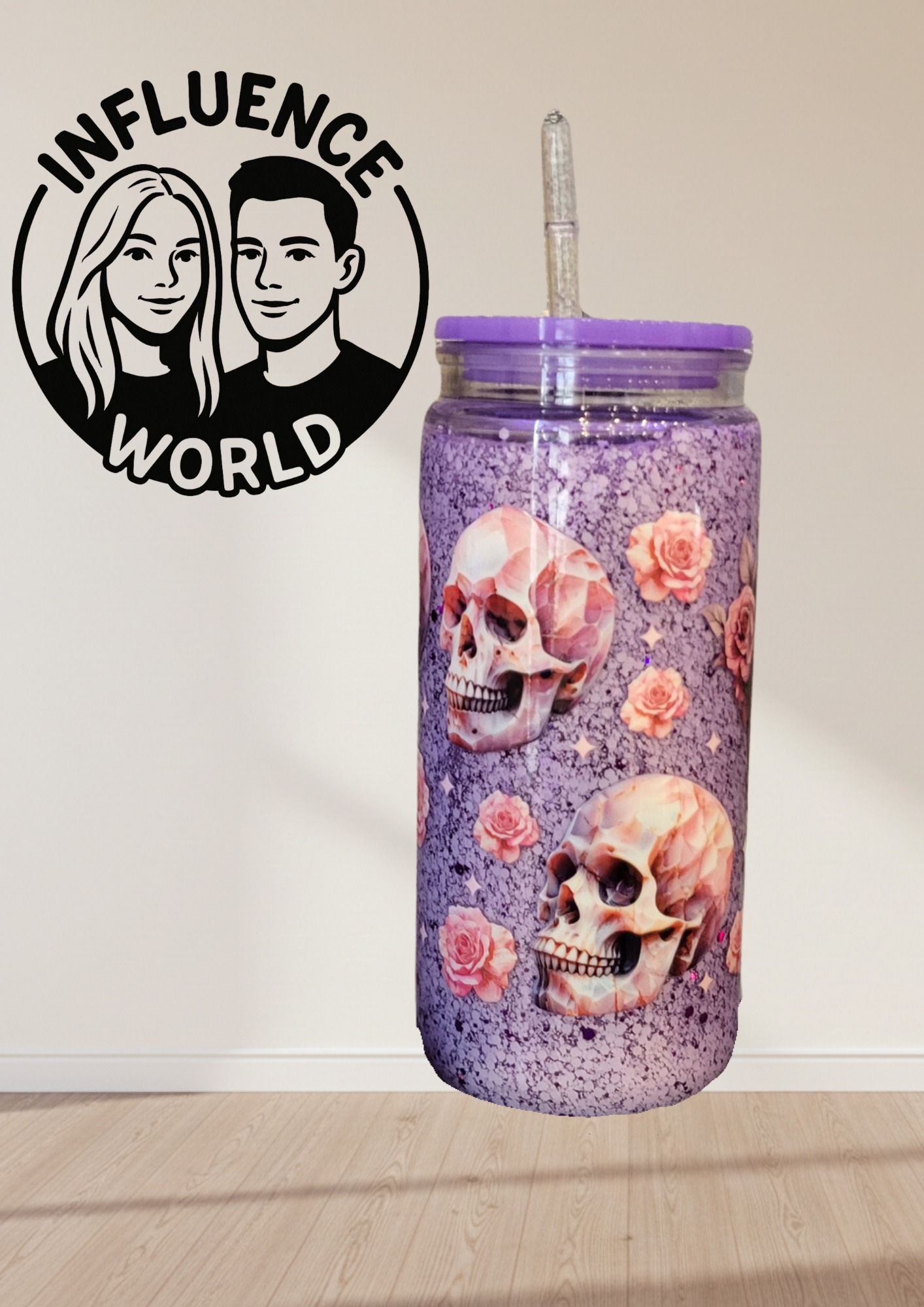 Mystic Purple Skull – 20 oz Snowglobe Tumbler mit Totenköpfen & Rosen