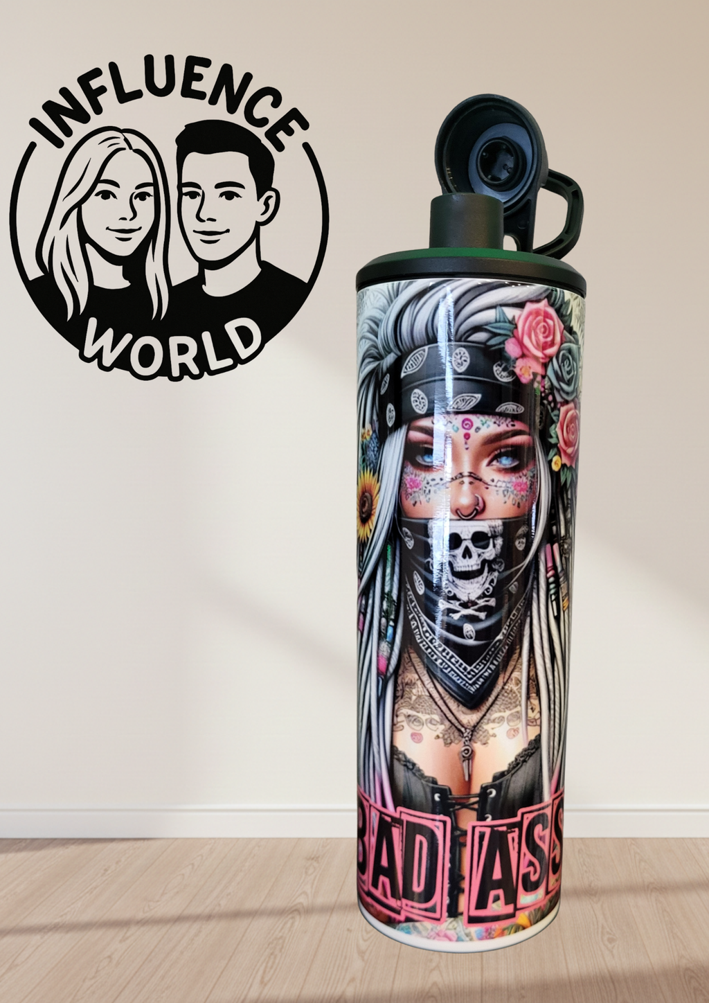 20 OZ sublimierter Tumbler mit Schraubverschluss  Alubecher für Warm und Kaltgetränke Motiv BadAss