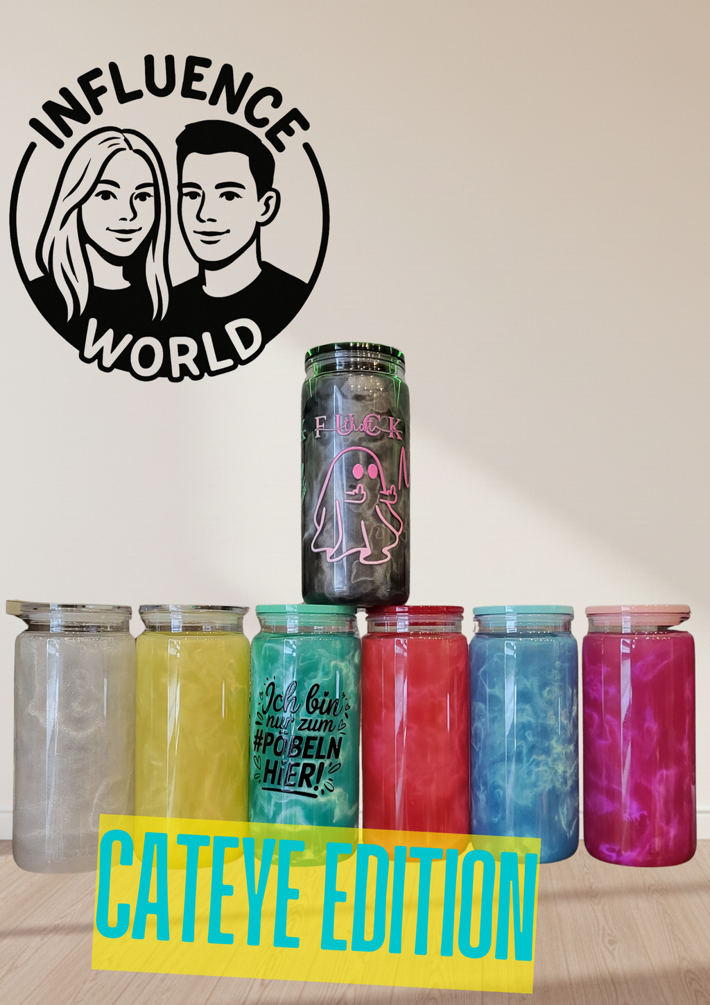 Cateye Edition mit Motiv möglich 20oz Snowglobetumbler Unikat