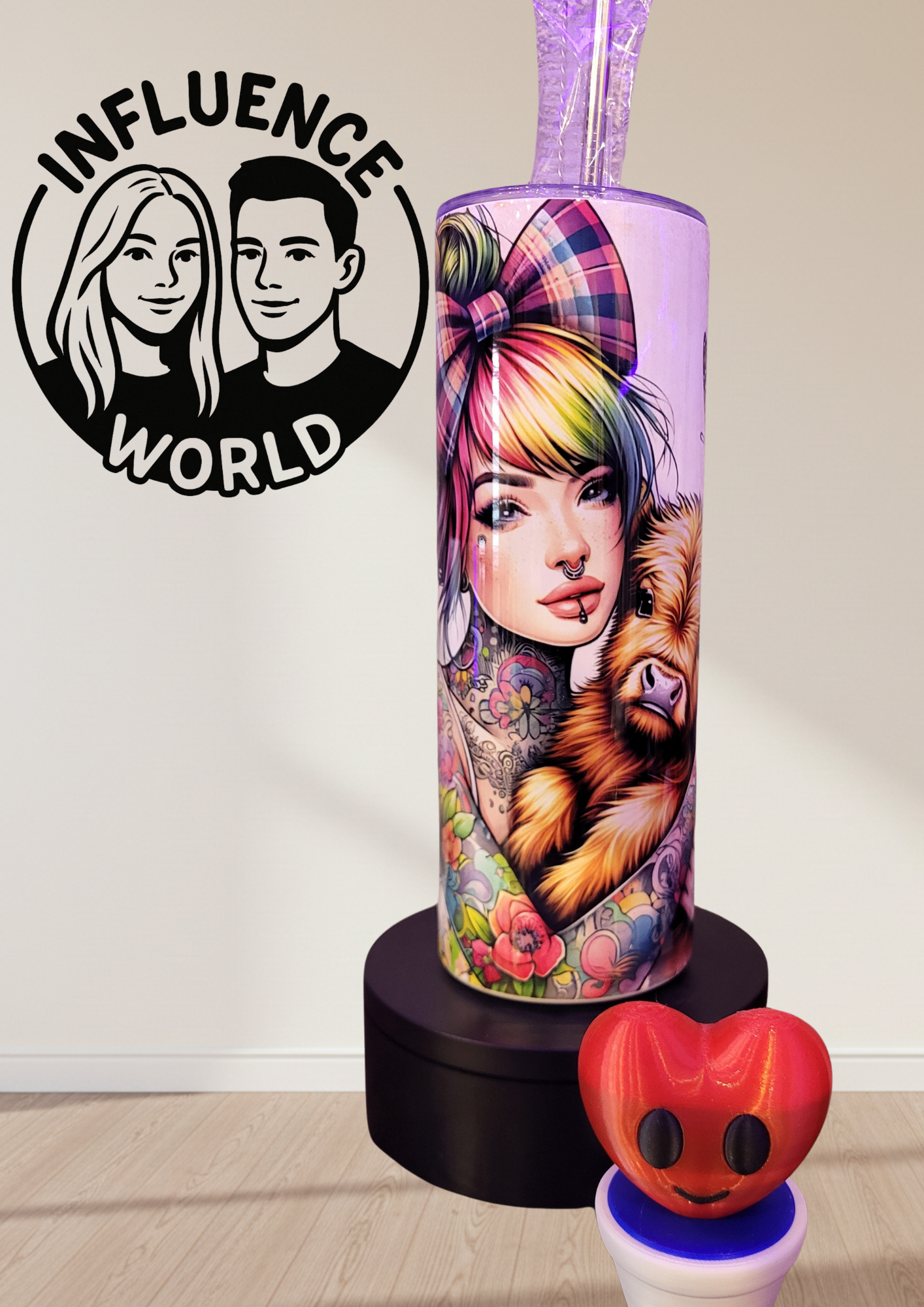 20 OZ sublimierter Tumbler Alubecher für Warm und Kaltgetränke Motiv Frau mit Kalb