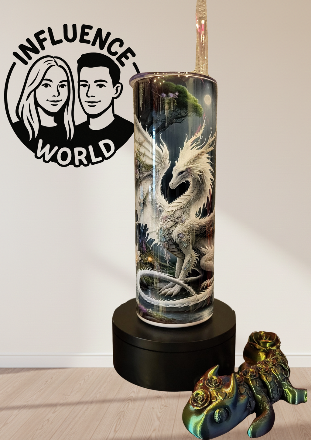20 OZ sublimierter Tumbler Alubecher für Warm und Kaltgetränke Motiv Weisser Drache