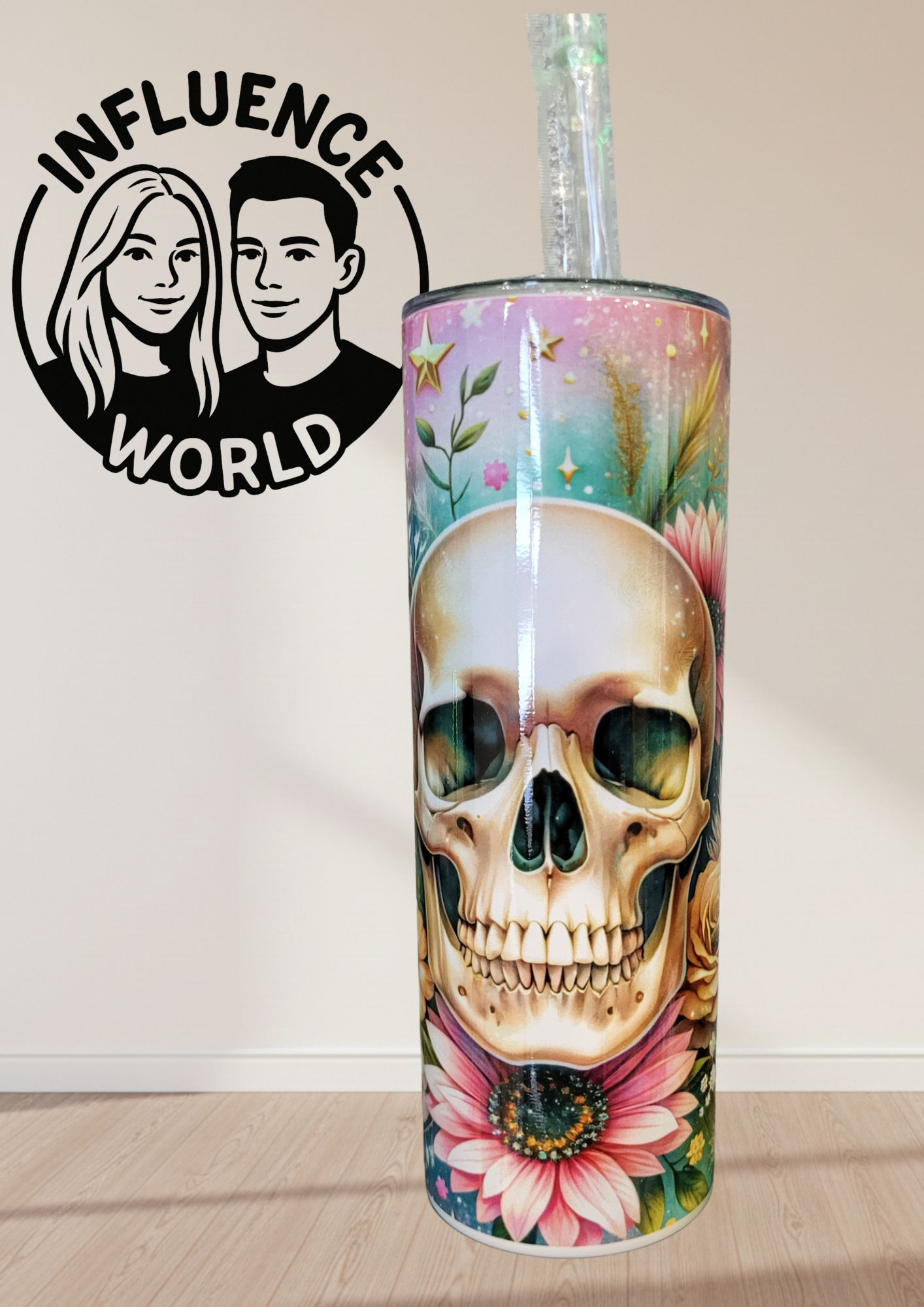 20 OZ sublimierter Tumbler Alubecher für Warm und Kaltgetränke Motiv Totenkopf Leo Print