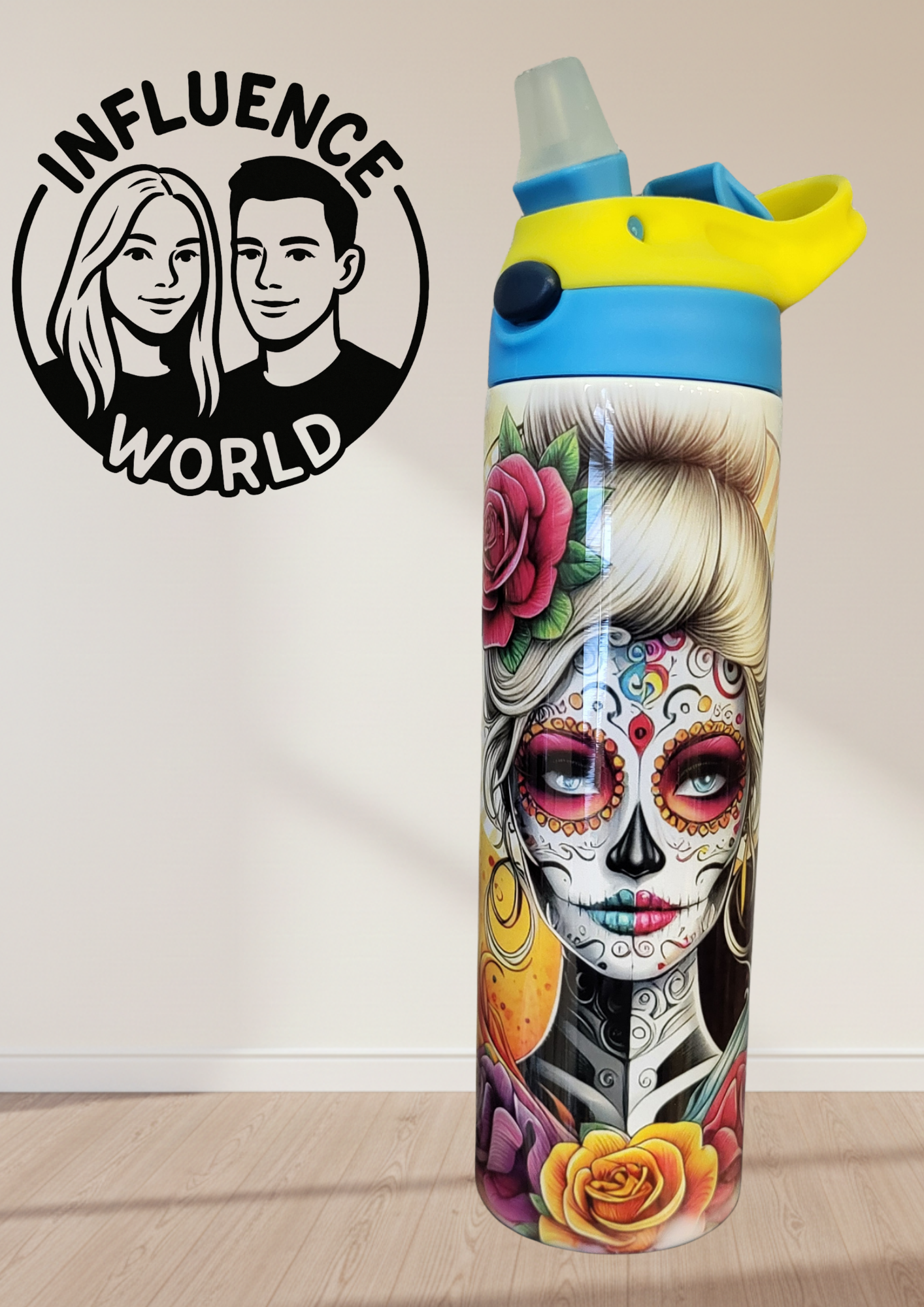 20 OZ sublimierter Tumbler Alubecher mit Popup für Warm und Kaltgetränke Motiv La Catrina
