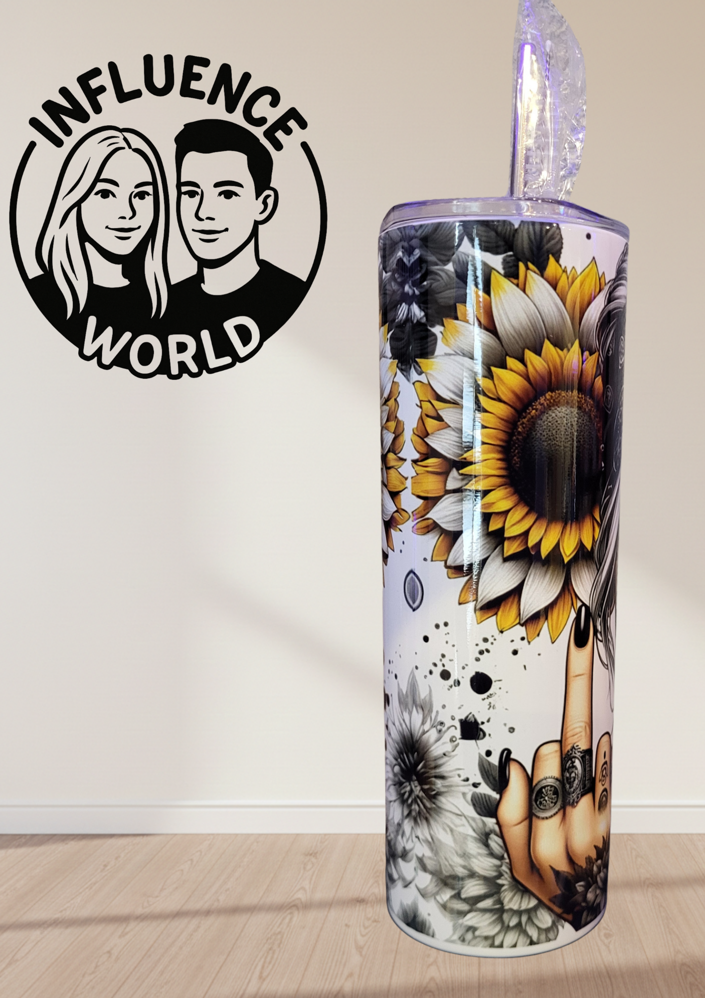 20 OZ sublimierter Tumbler Alubecher für Warm und Kaltgetränke Motiv La Catrina Rockstar mit Fingern