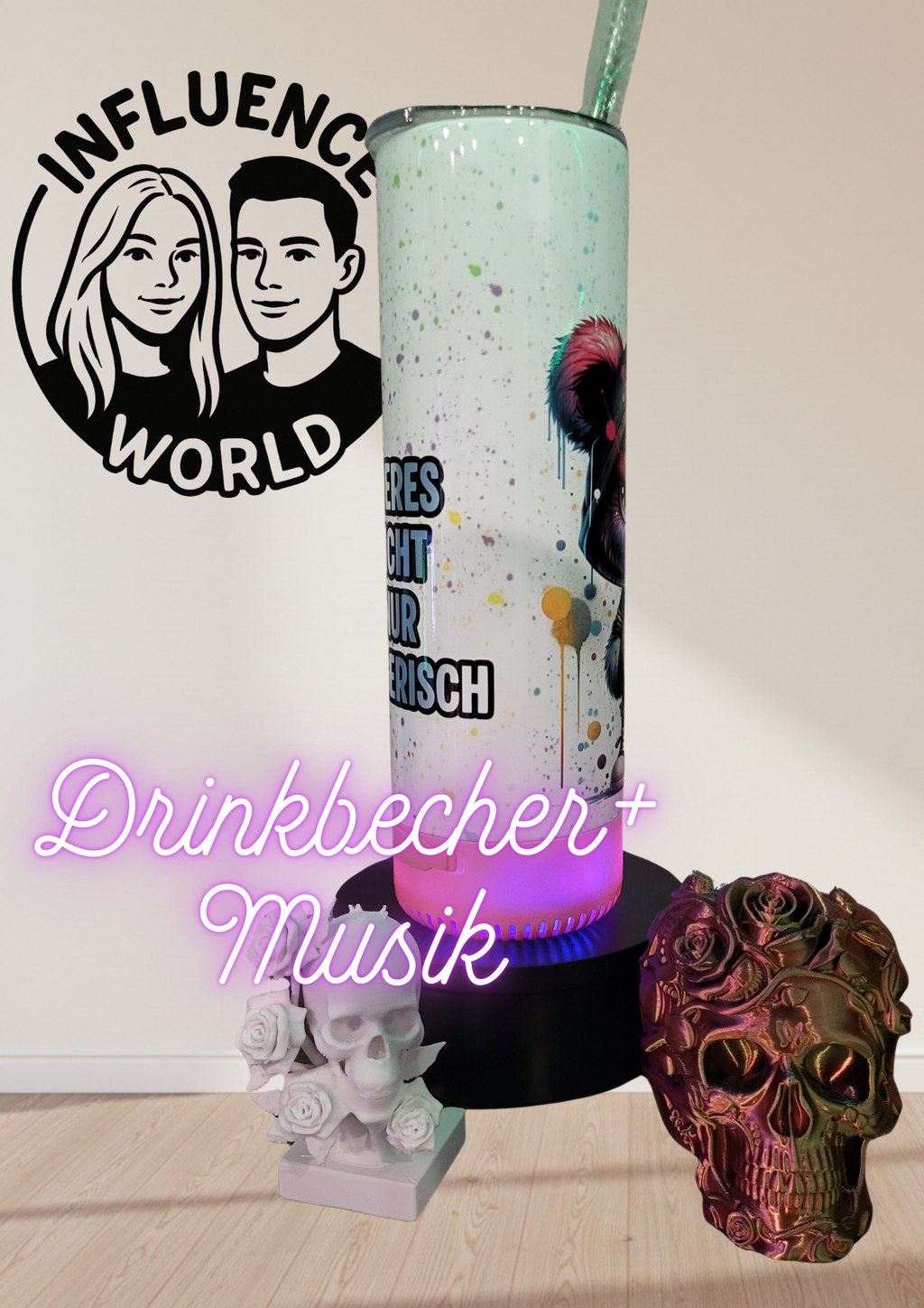 20 OZ sublimierter Tumbler Alubecher MIT SOUNDBOX für Warm und Kaltgetränke Motiv Mittelfingerisch