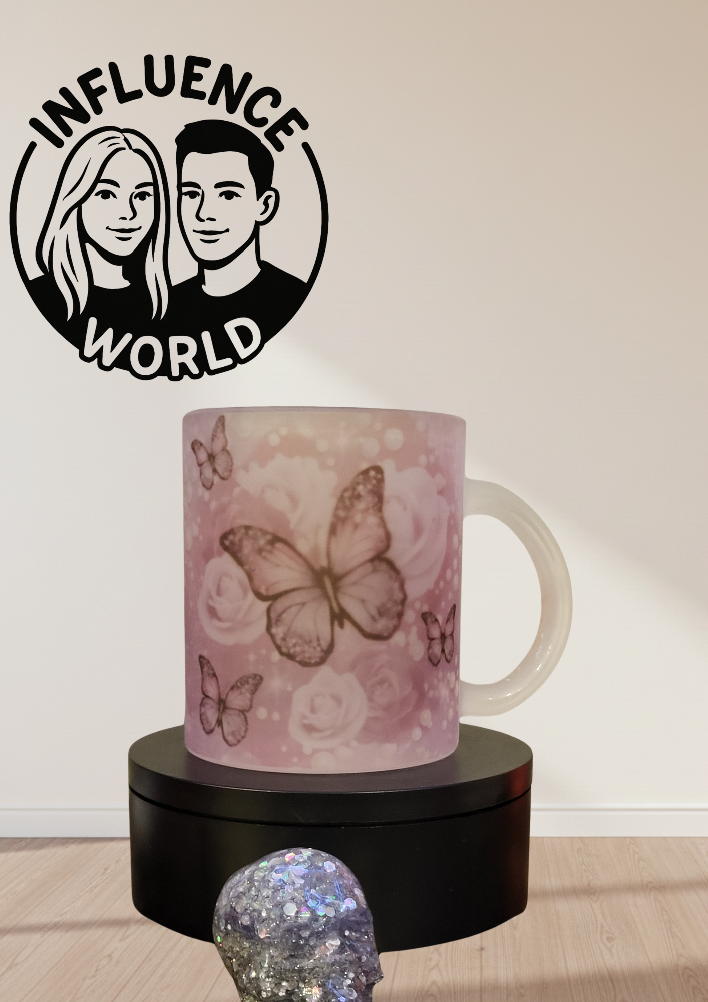 Milchglasbecher  11OZ sublimiert mit Schmetterlingen