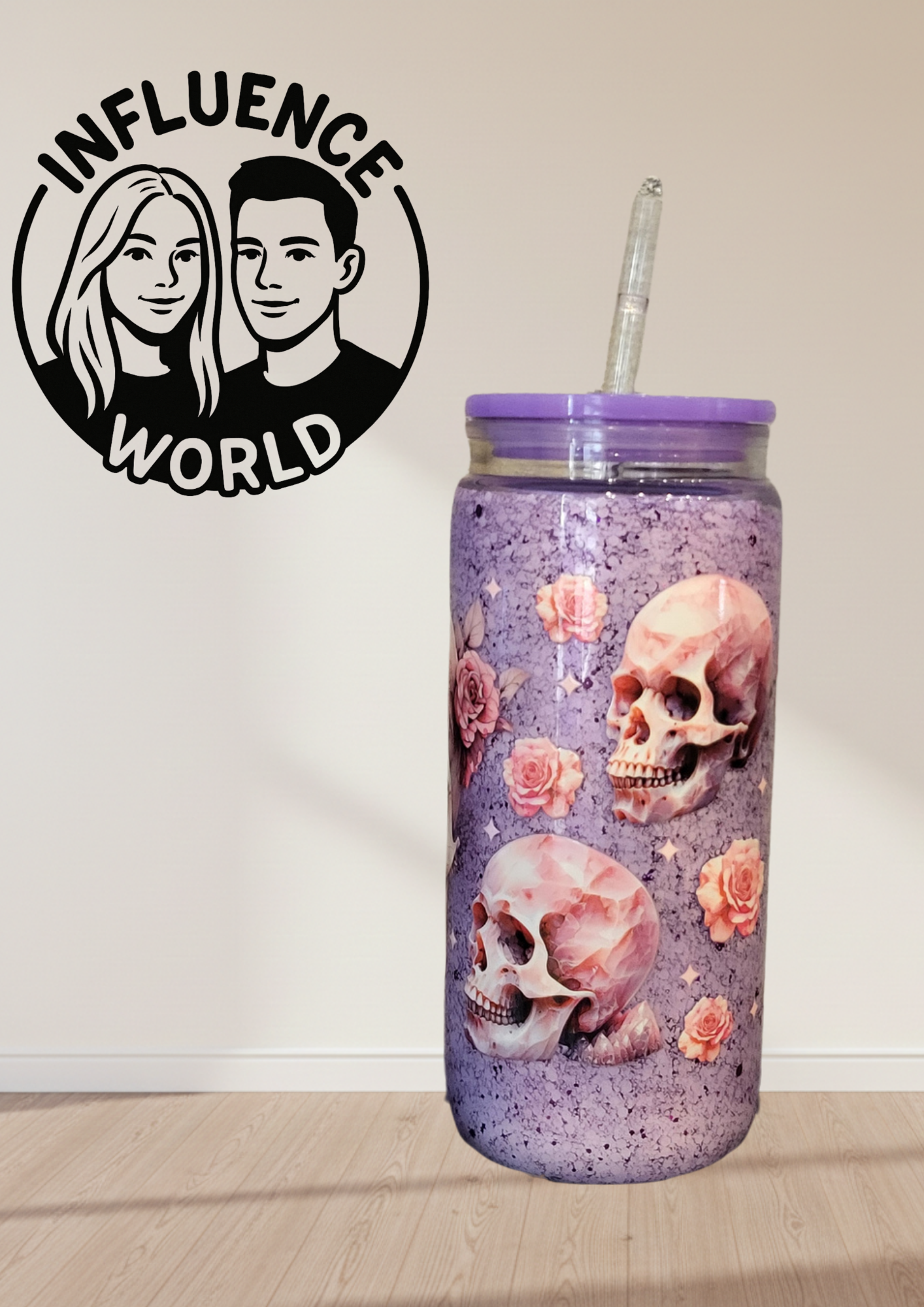 Mystic Purple Skull – 20 oz Snowglobe Tumbler mit Totenköpfen & Rosen