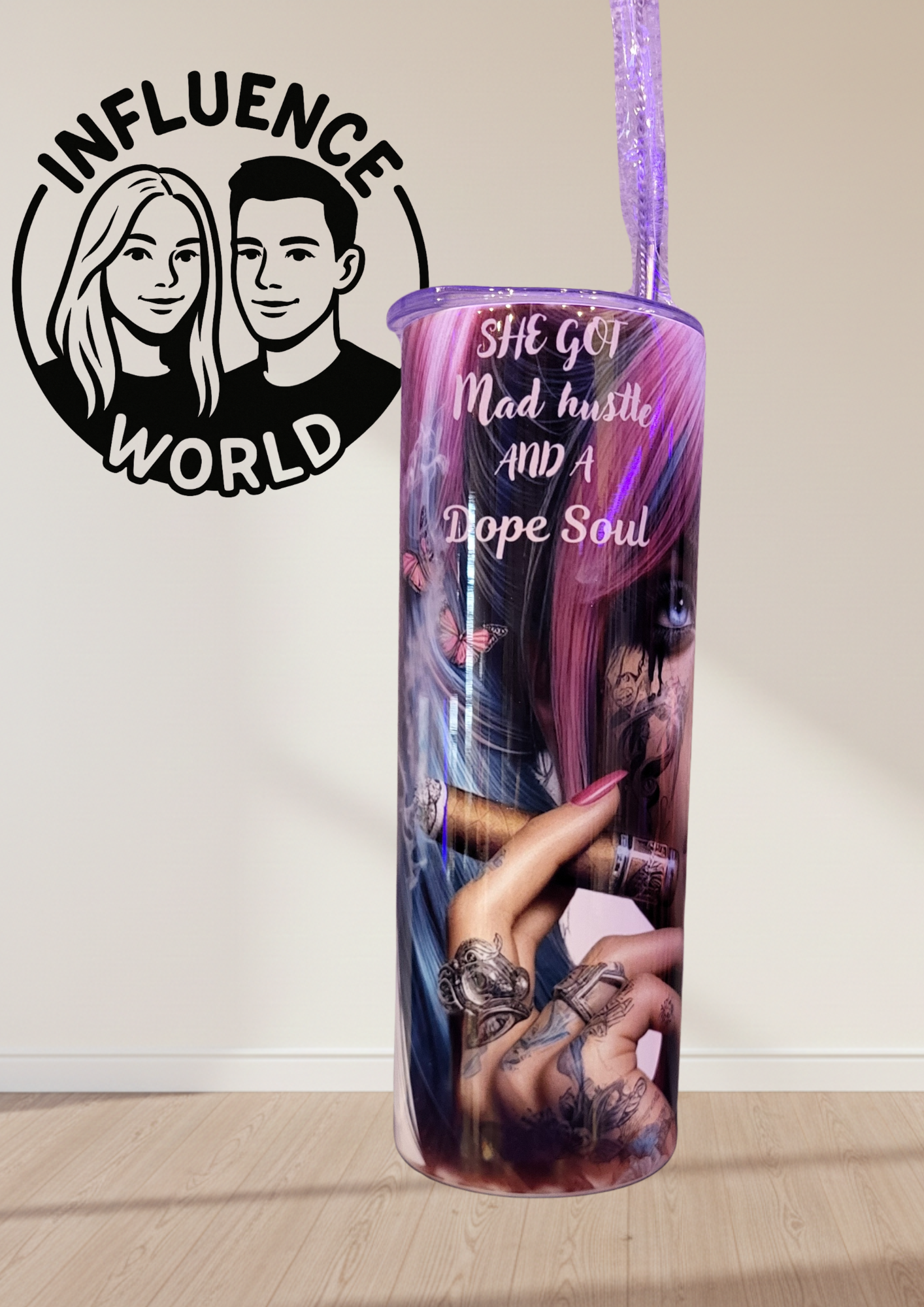 20 OZ sublimierter Tumbler Alubecher für Warm und Kaltgetränke Motiv Frau mit Cigarre