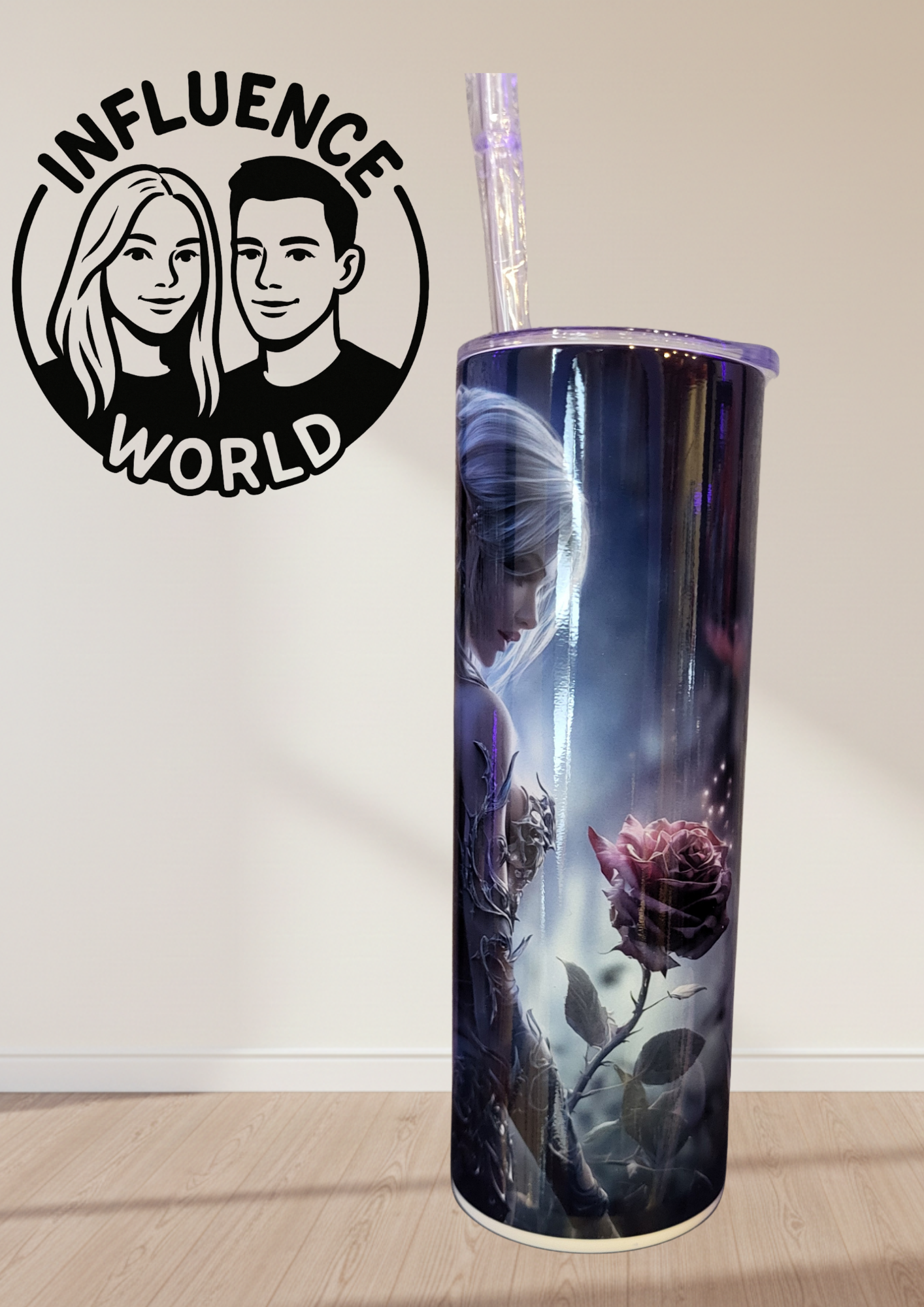 20 OZ sublimierter Tumbler Alubecher für Warm und Kaltgetränke Motiv Elfe mit Rose