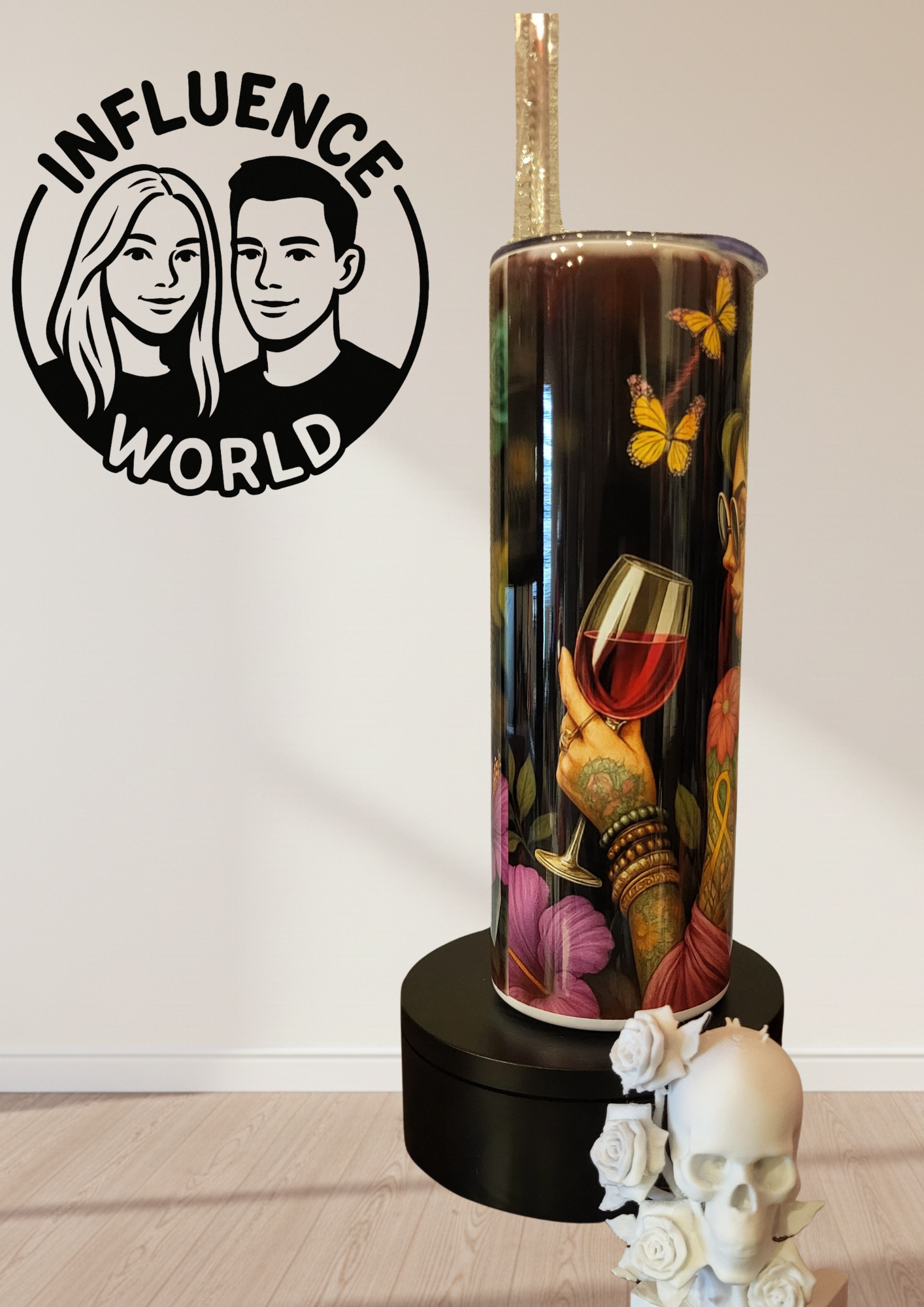 20 OZ sublimierter Tumbler Alubecher für Warm und Kaltgetränke Motiv Weinglas Chicka
