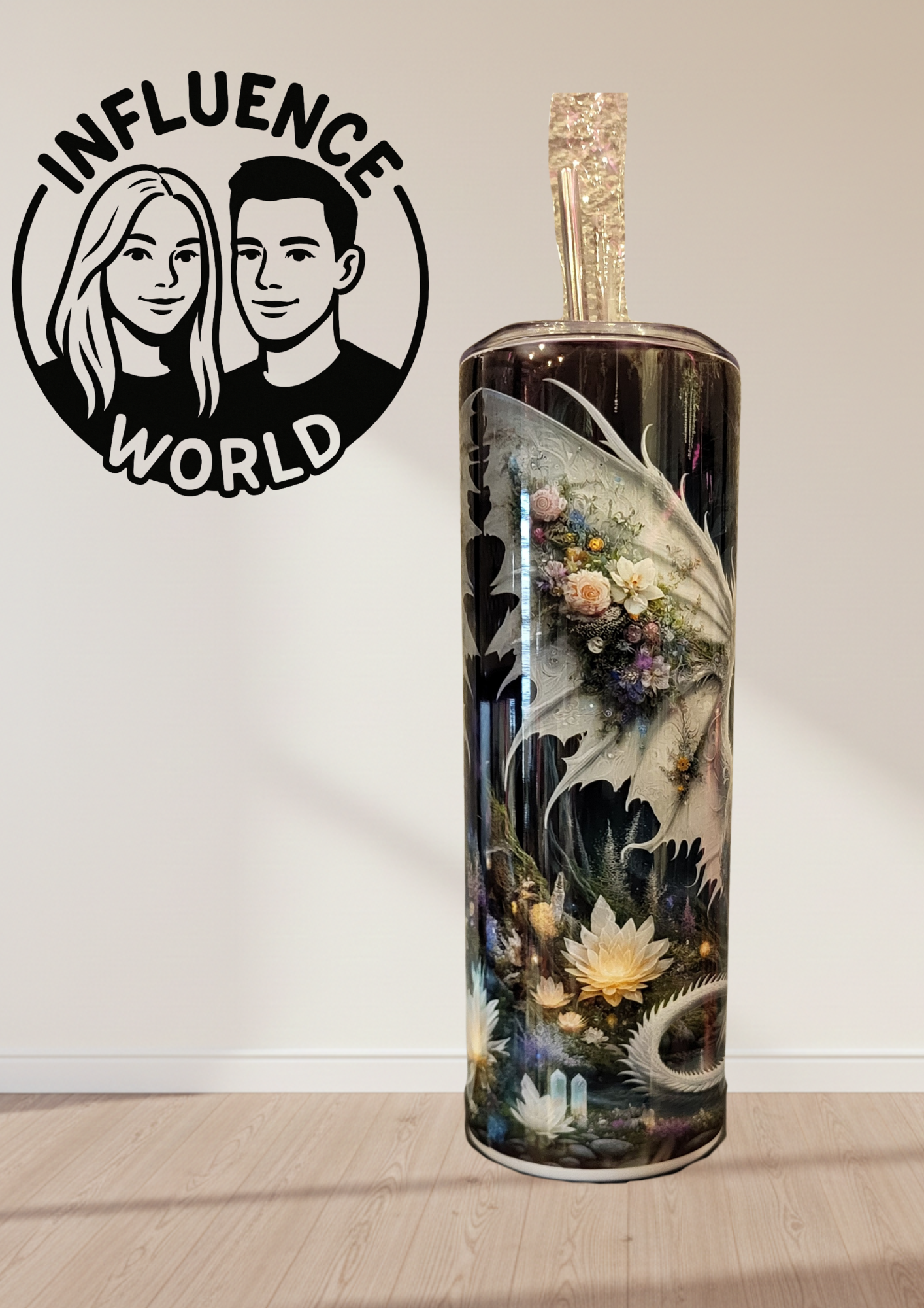 20 OZ sublimierter Tumbler Alubecher für Warm und Kaltgetränke Motiv Weisser Drache