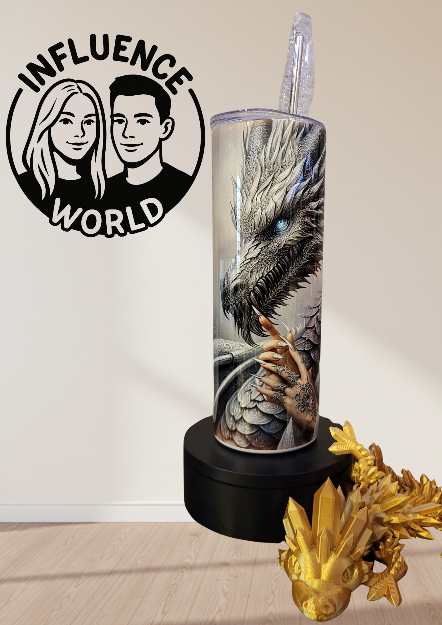 20 OZ sublimierter Tumbler Alubecher für Warm und Kaltgetränke Motiv Frau mit Drache