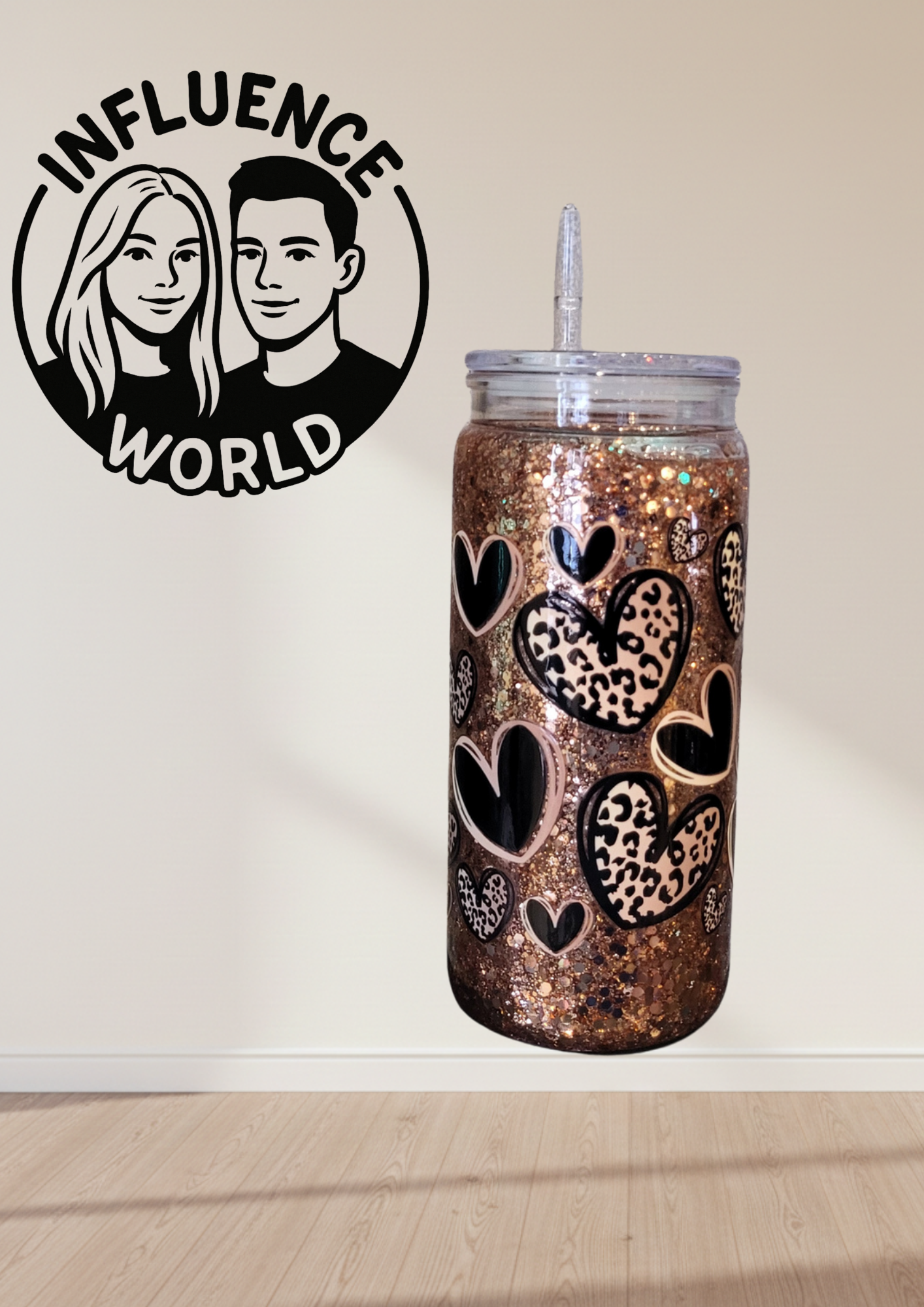 Wild & Glamorous: Leo-Herz Glitzerbecher | 20 oz Snowglobe Shaker Gold