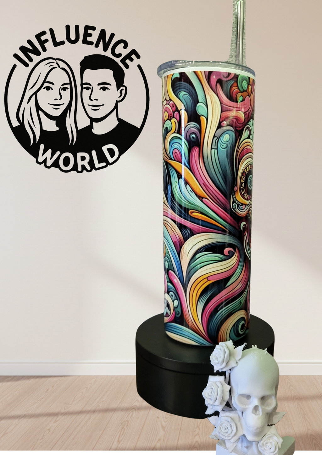 20 OZ sublimierter Tumbler Alubecher für Warm und Kaltgetränke Motiv Totenkopf Farbig