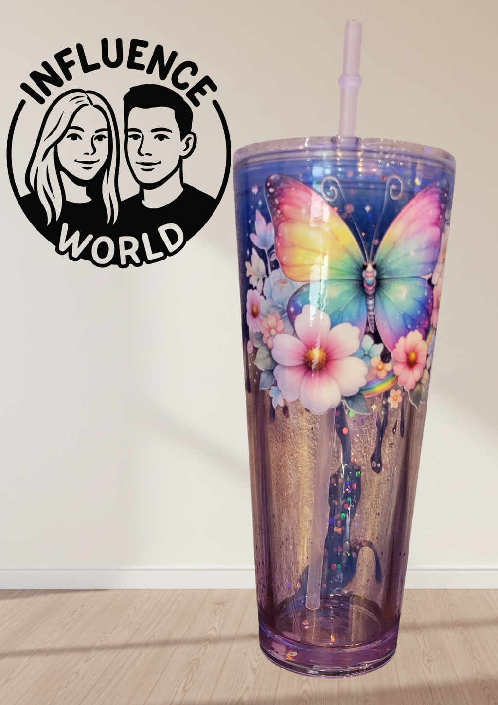 Magischer Regenbogen Schmetterling Becher 24OZ Lava Edition | Boho Floral Tumbler für Frauen & Mädchen | Handgefertigtes Geschenk zum Geburtstag
