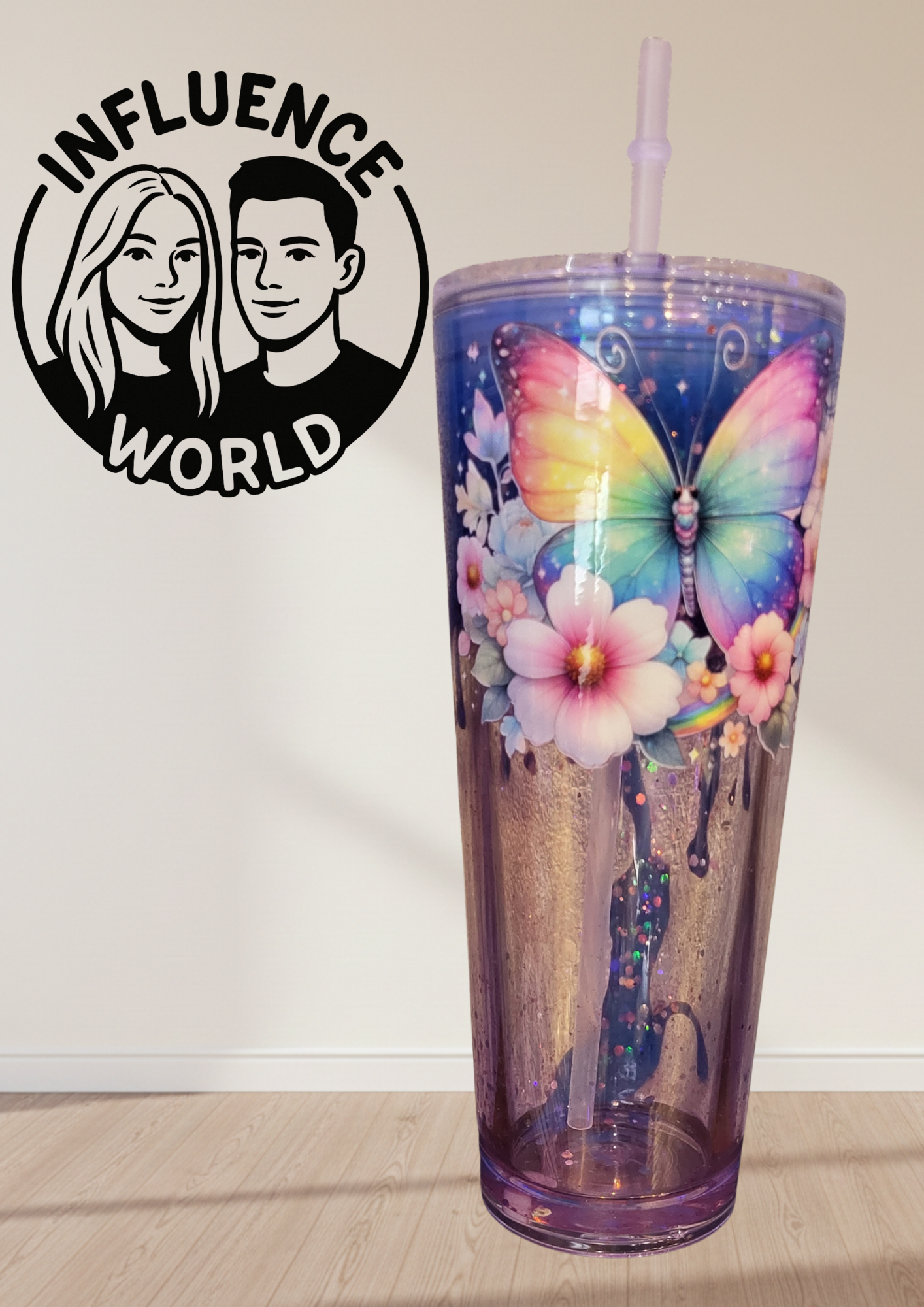 Magischer Regenbogen Schmetterling Becher 24OZ Lava Edition | Boho Floral Tumbler für Frauen & Mädchen | Handgefertigtes Geschenk zum Geburtstag