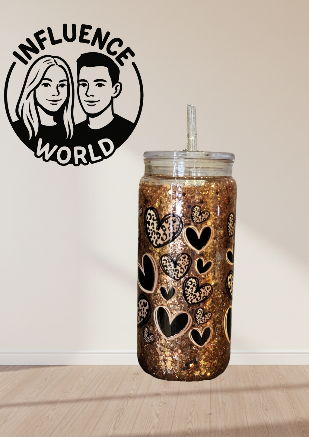Wild & Glamorous: Leo-Herz Glitzerbecher | 20 oz Snowglobe Shaker Gold