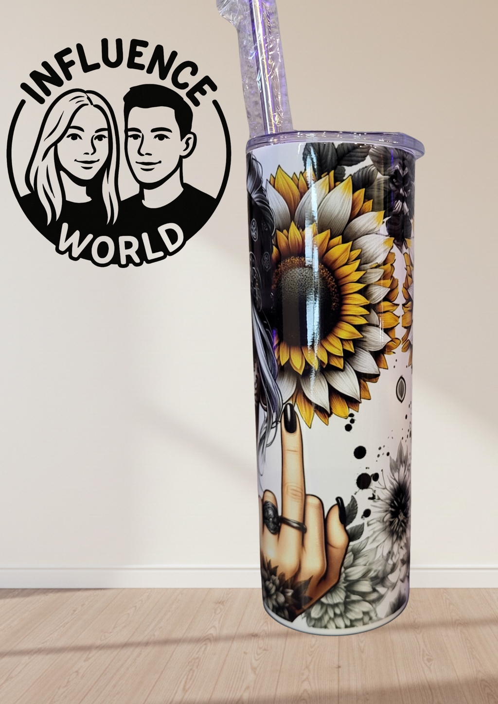 20 OZ sublimierter Tumbler Alubecher für Warm und Kaltgetränke Motiv La Catrina Rockstar mit Fingern