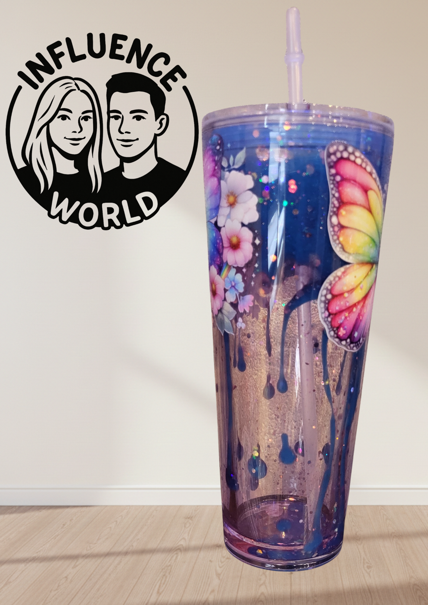 Magischer Regenbogen Schmetterling Becher 24OZ Lava Edition | Boho Floral Tumbler für Frauen & Mädchen | Handgefertigtes Geschenk zum Geburtstag