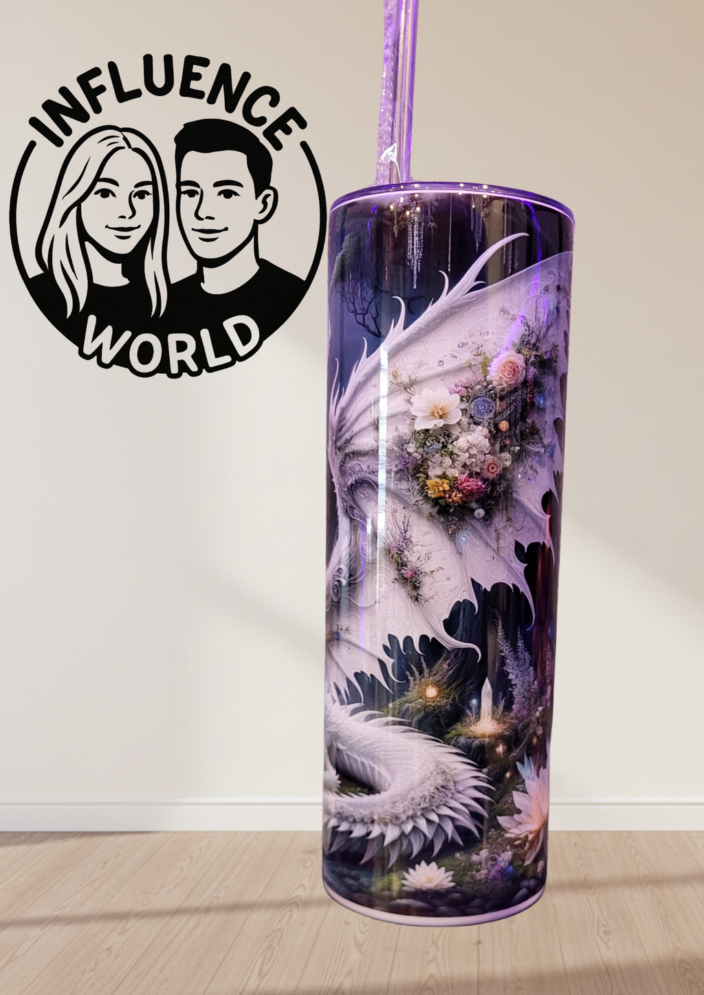 20 OZ sublimierter Tumbler Alubecher für Warm und Kaltgetränke Motiv Weisser Drache