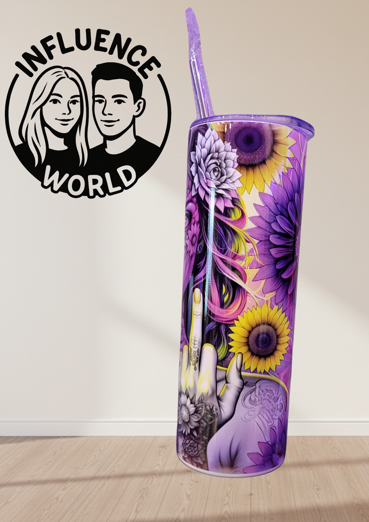 20 OZ sublimierter Tumbler Alubecher für Warm und Kaltgetränke Motiv Neon Finger