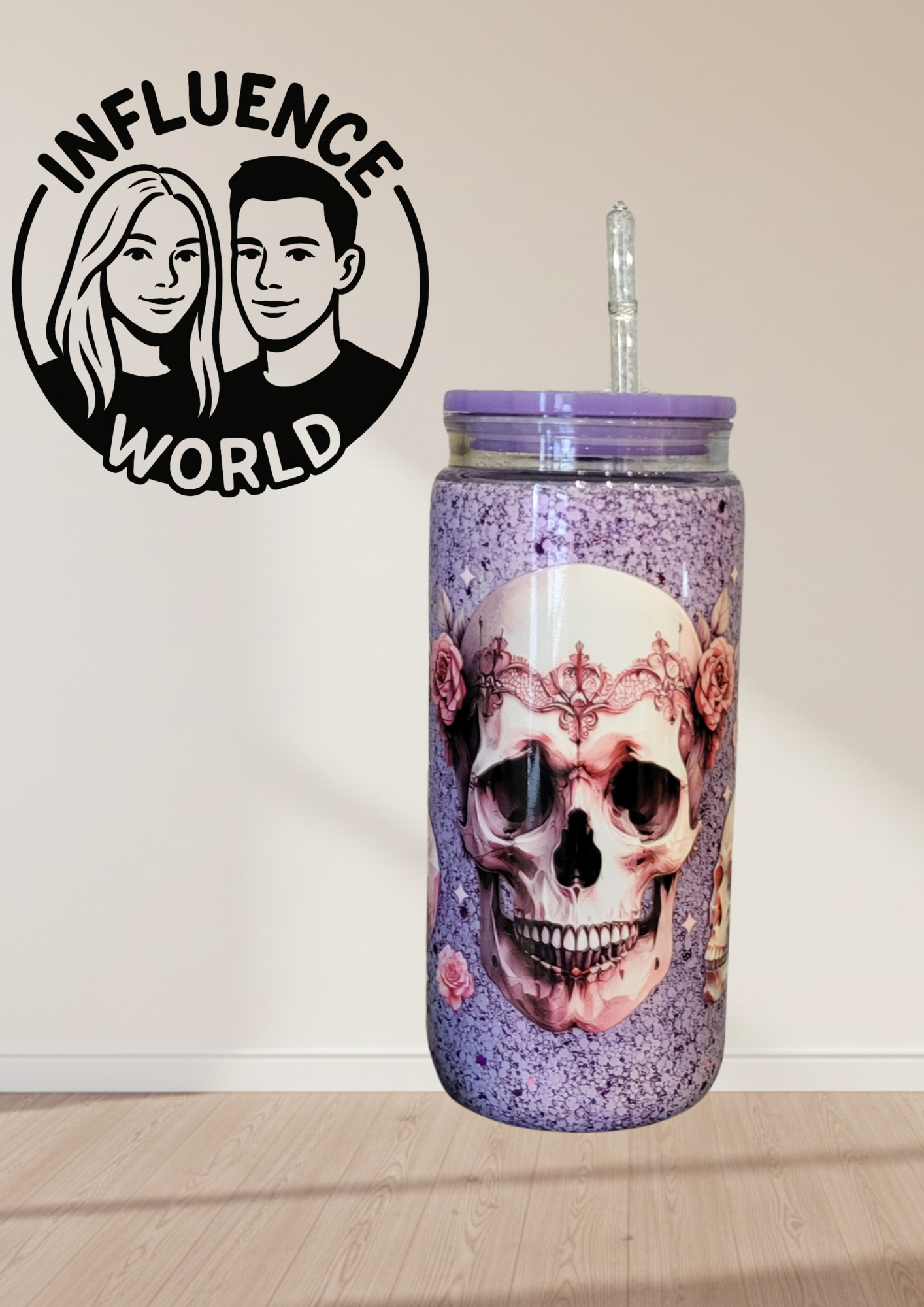 Mystic Purple Skull – 20 oz Snowglobe Tumbler mit Totenköpfen & Rosen