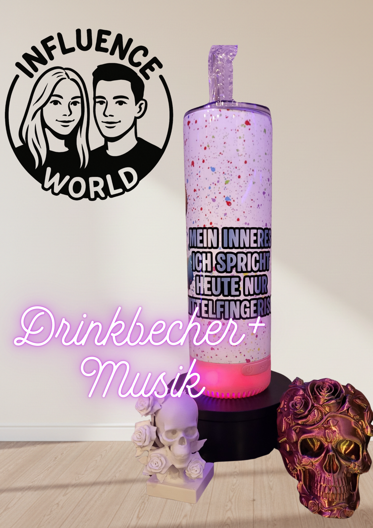 20 OZ sublimierter Tumbler Alubecher MIT SOUNDBOX für Warm und Kaltgetränke Motiv Mittelfingerisch