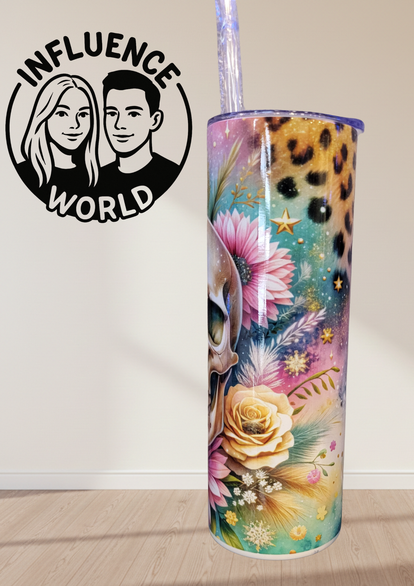 20 OZ sublimierter Tumbler Alubecher für Warm und Kaltgetränke Motiv Totenkopf Leo Print