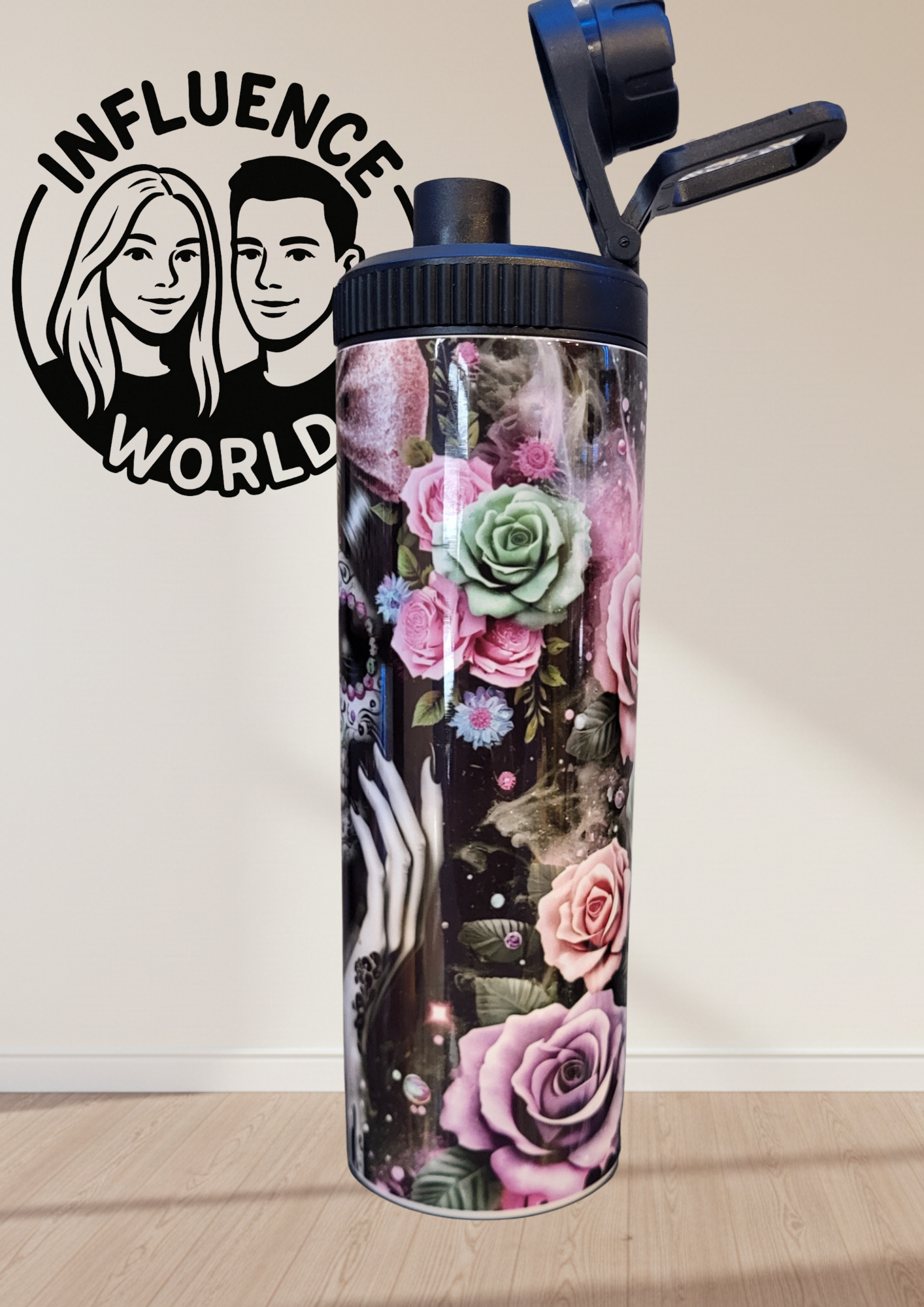 20 OZ sublimierter Tumbler mit Schraubverschluss  Alubecher für Warm und Kaltgetränke Motiv Halb Beaty Halb La Catrina