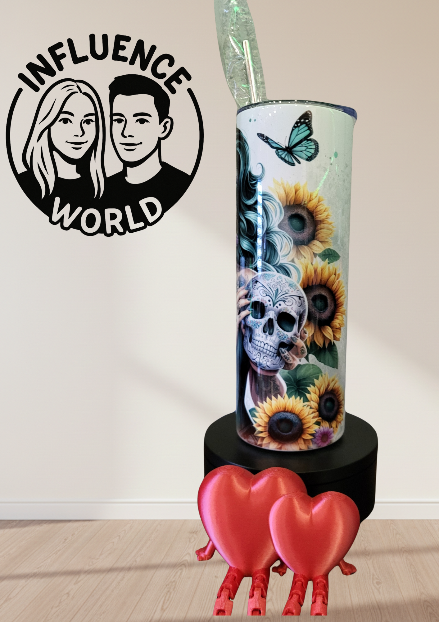 20 OZ sublimierter Tumbler Alubecher für Warm und Kaltgetränke Motiv La Catrina mit Totenkopf