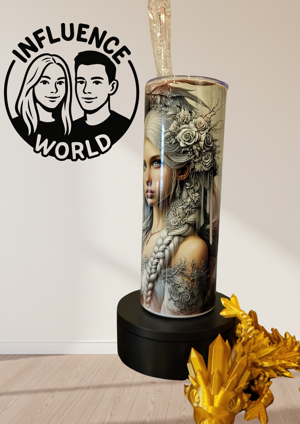 20 OZ sublimierter Tumbler Alubecher für Warm und Kaltgetränke Motiv Frau mit Drache
