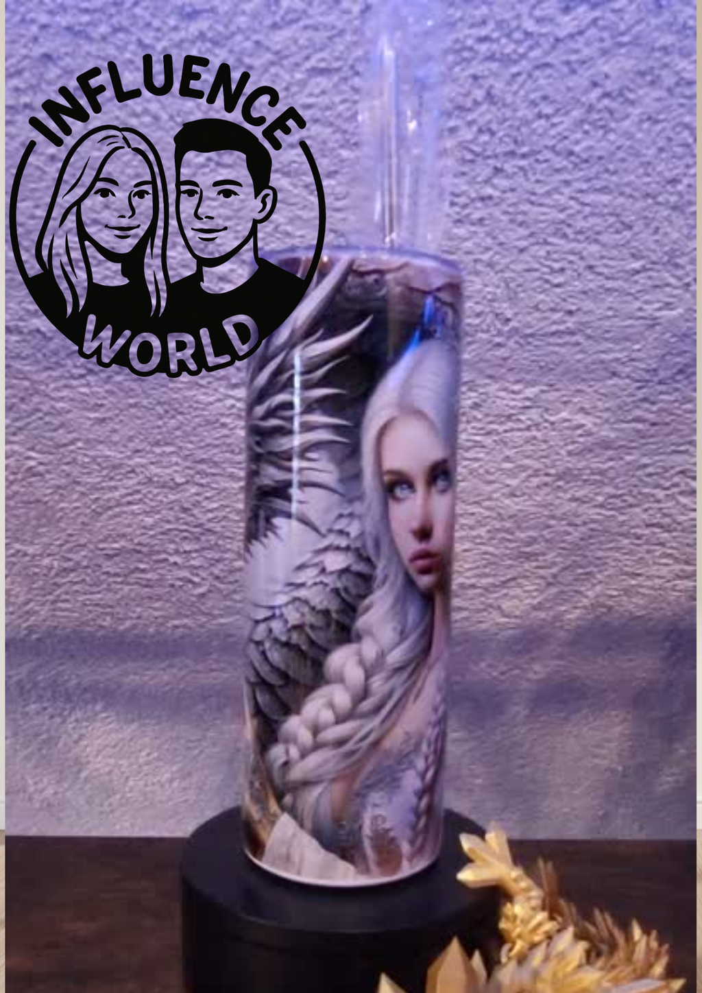 20 OZ sublimierter Tumbler Alubecher für Warm und Kaltgetränke Motiv Frau mit Drache