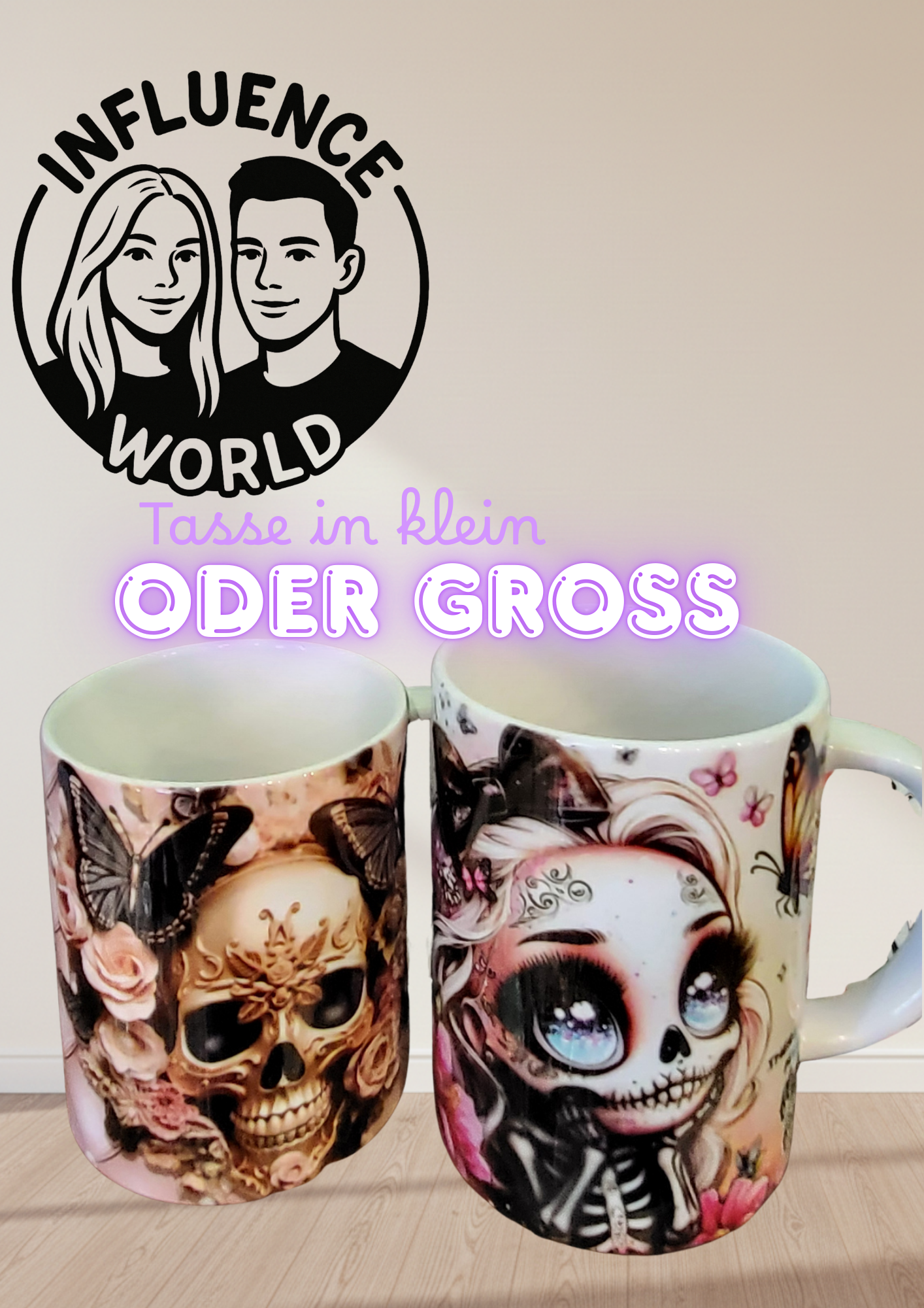 Tasse mit goldenem Totenkopf und Schmetterling 15OZ