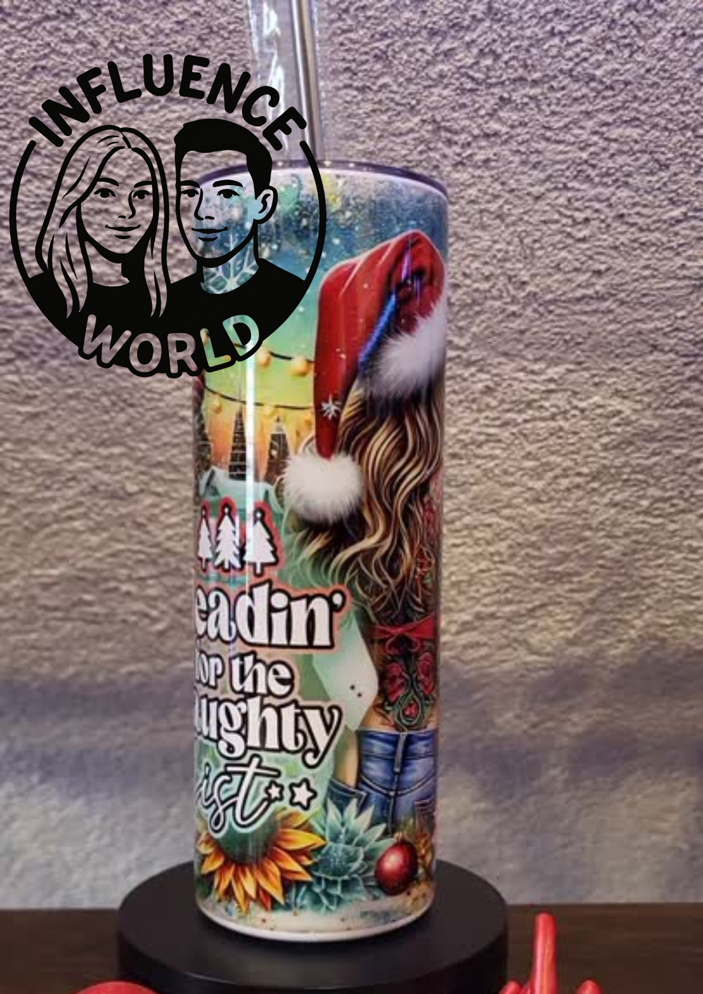 20 OZ sublimierter Tumbler Alubecher für Warm und Kaltgetränke Motiv Naughty List Santa