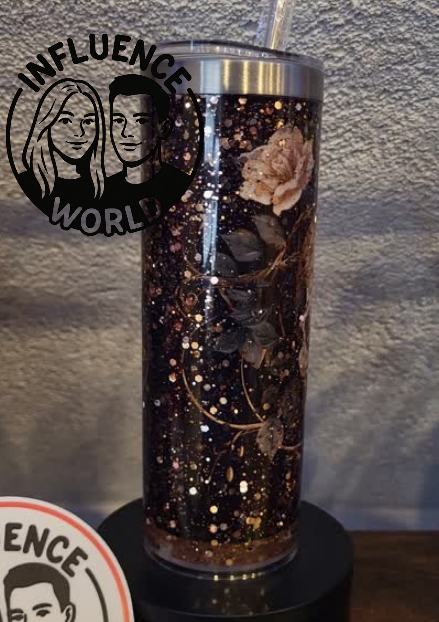 20 OZ sublimierter Tumbler Alubecher mit Glitzer für Warm und Kaltgetränke Motiv Rose Gold Blumen Schädel