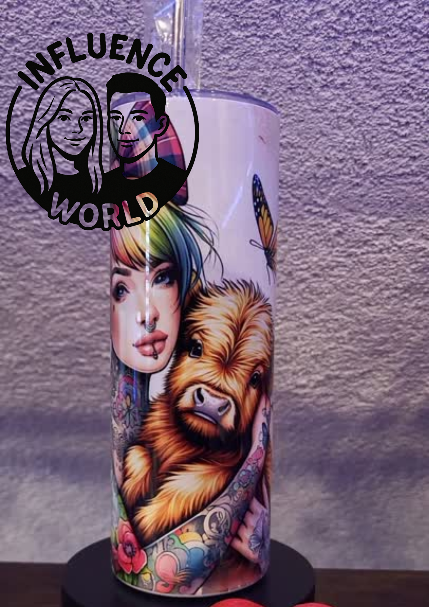 20 OZ sublimierter Tumbler Alubecher für Warm und Kaltgetränke Motiv Frau mit Kalb